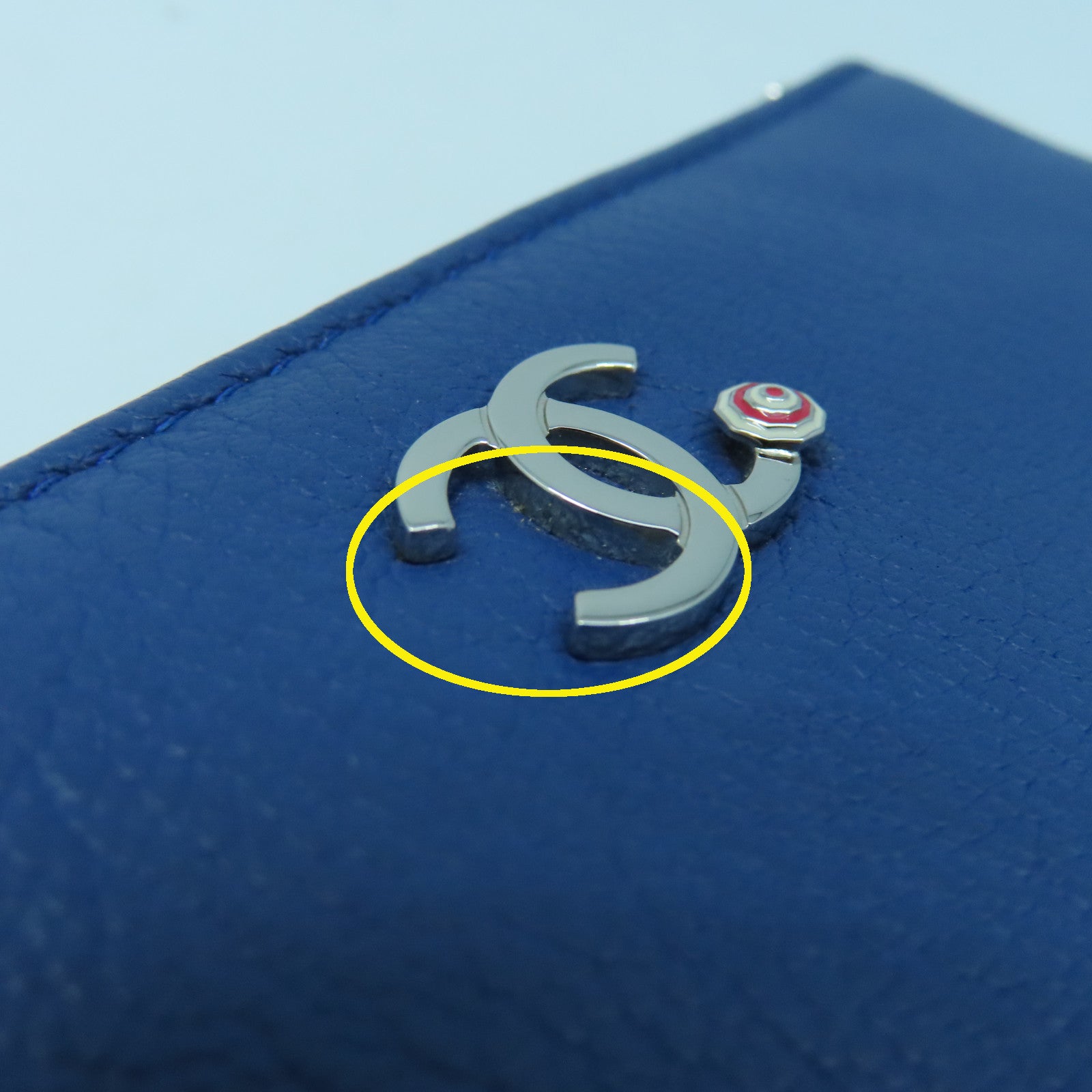 CHANEL 牛皮皮革Wallet銀扣錢包藍色