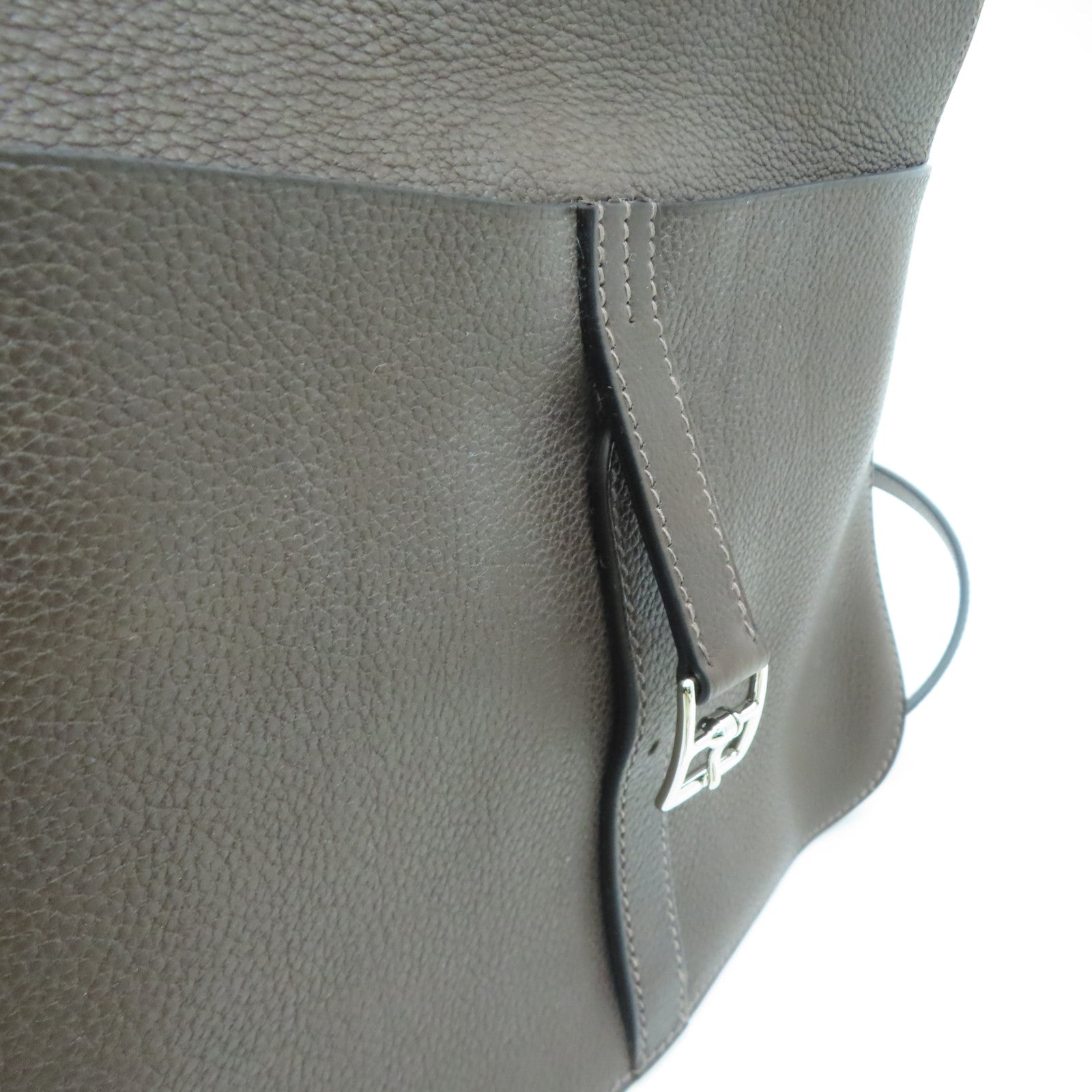 HERMES Clemence皮革Halzan 25銀扣肩背袋Ebene/啡色