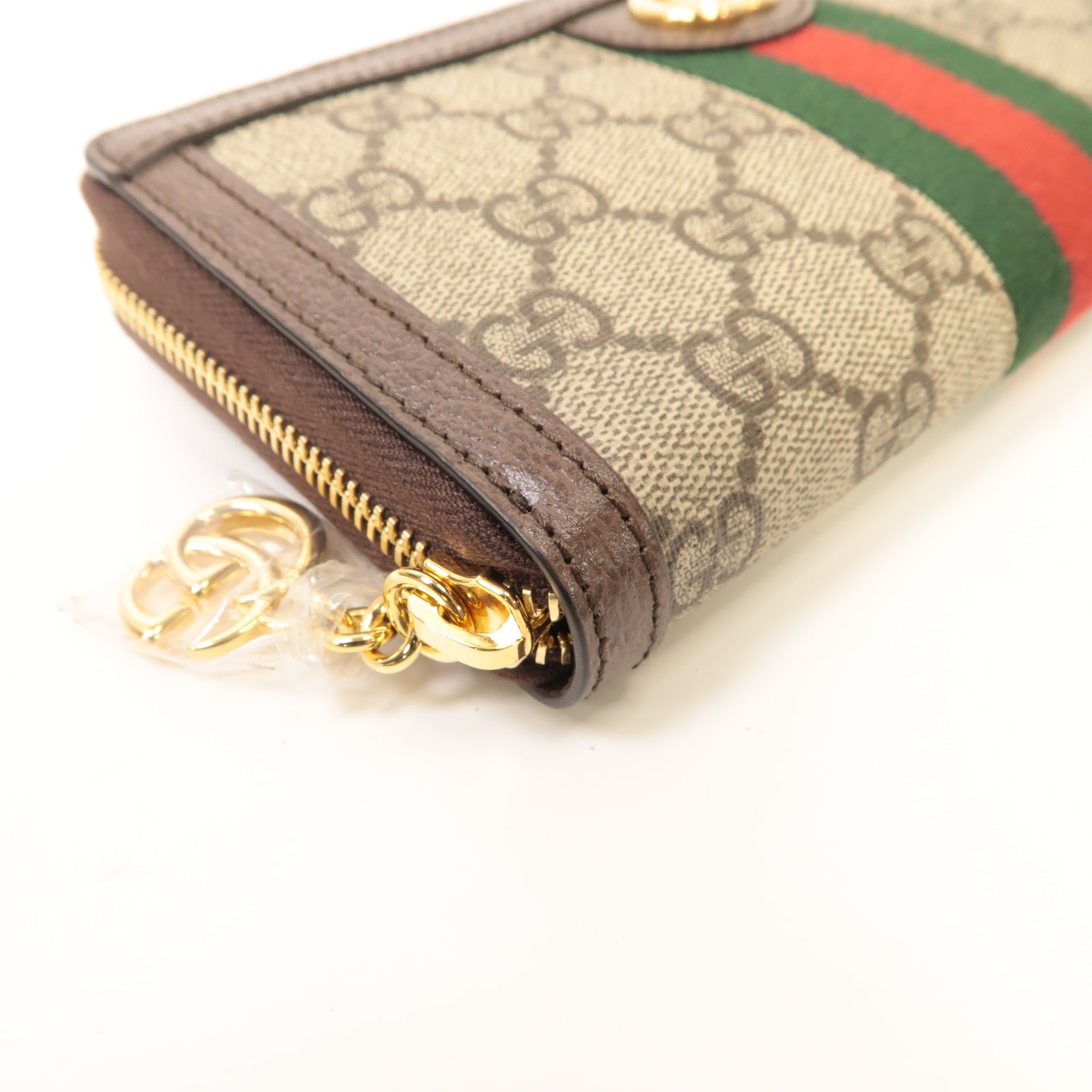 GUCCI 塗層帆布Zipped Long Wallet金扣長錢包棕色