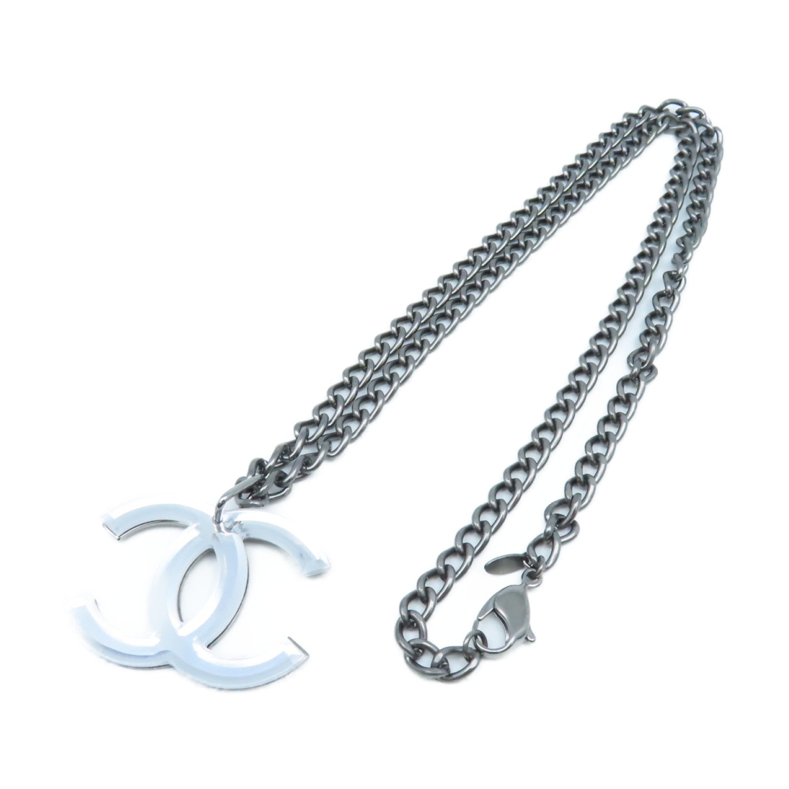 CHANEL 金屬/PVC CC Logo Necklace項鏈銀色