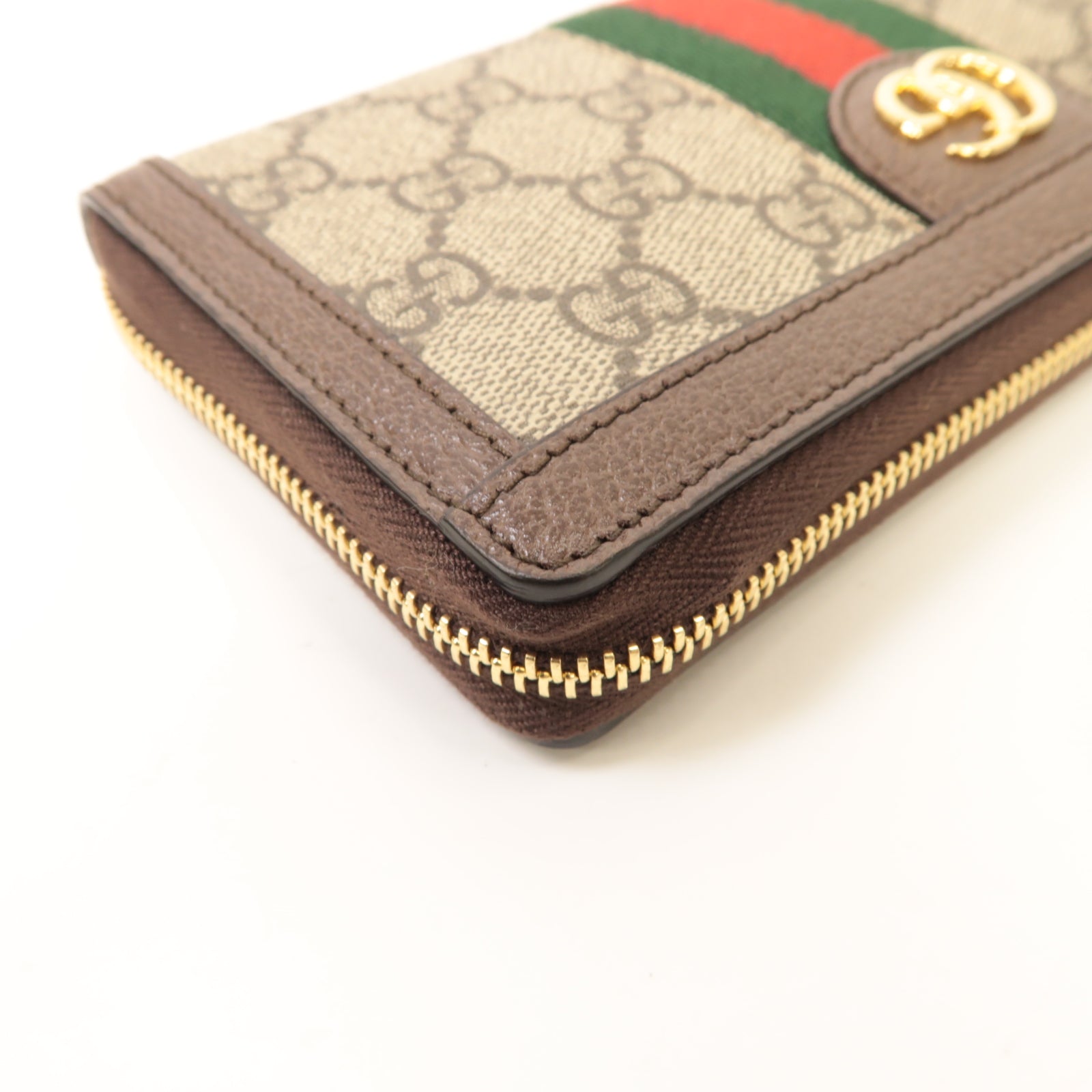 GUCCI 塗層帆布Zipped Long Wallet金扣長錢包棕色