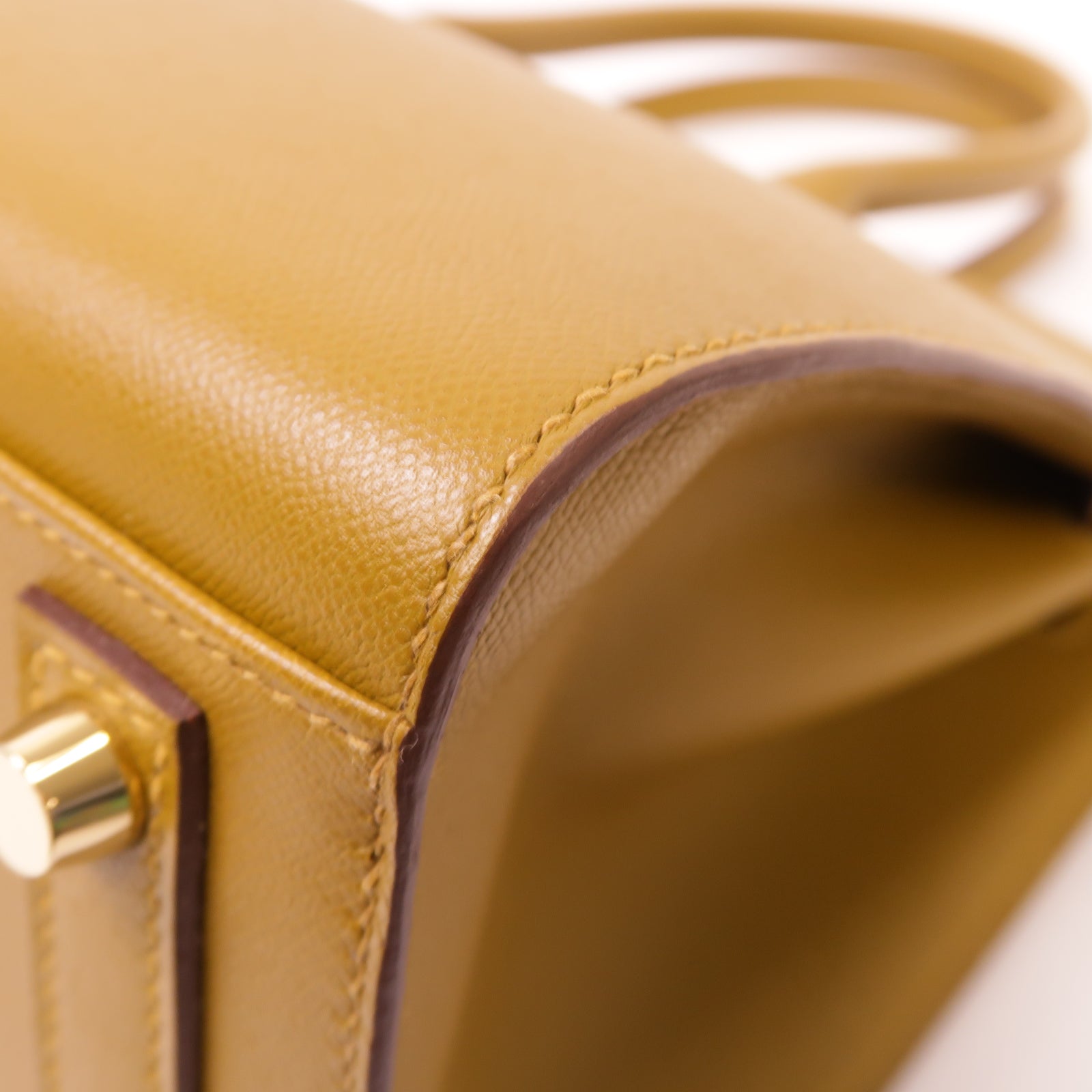 HERMES Madame皮革Birkin 30金扣手挽袋芥末色