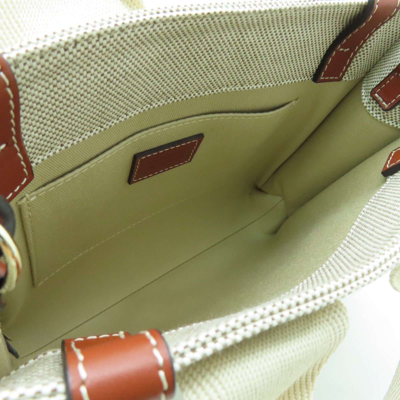 Chloe 帆布Mini Woody Tote Bag銀扣手挽肩背兩用袋白色/啡色