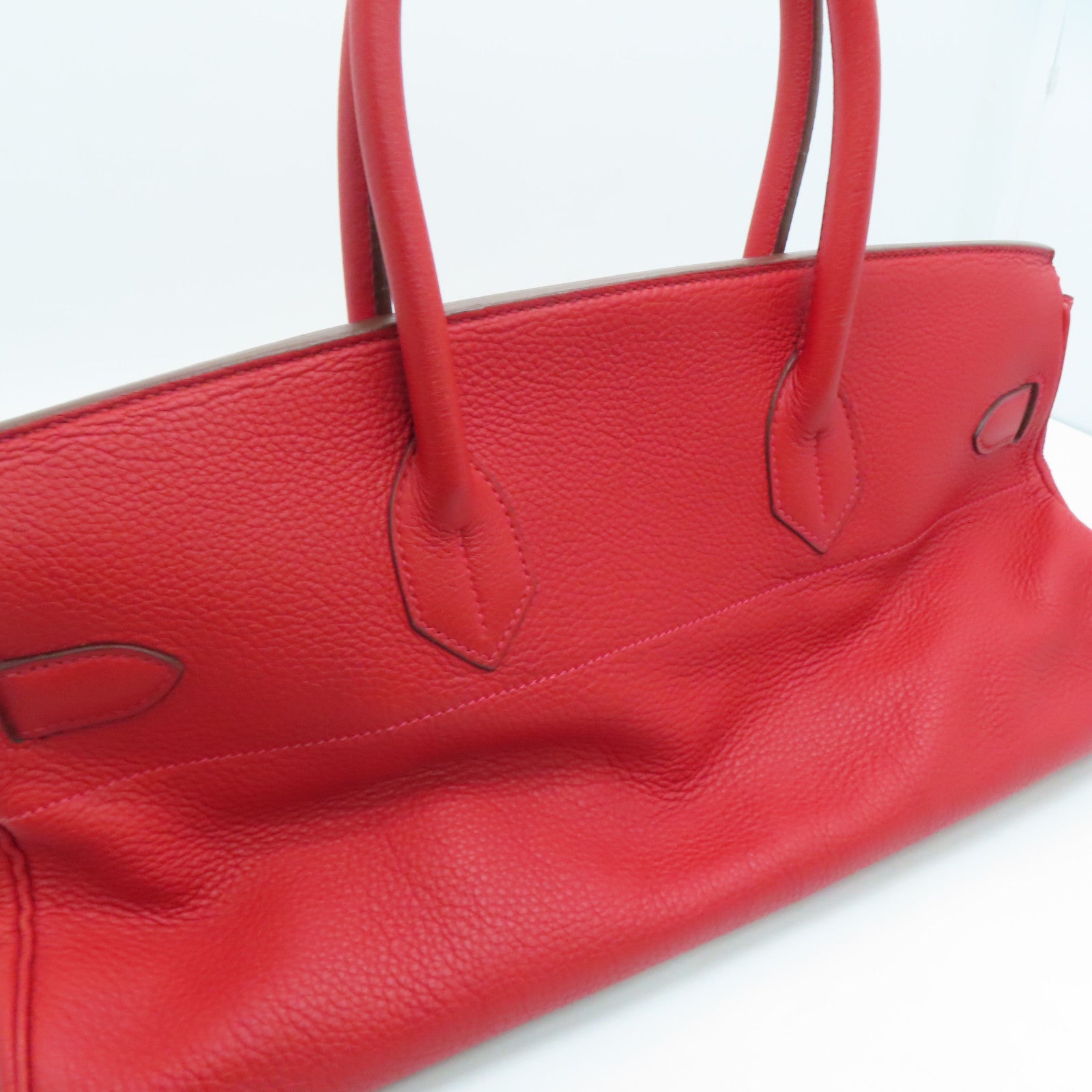 HERMES Clemence皮革Shoulder Birkin銀扣肩背袋紅色
