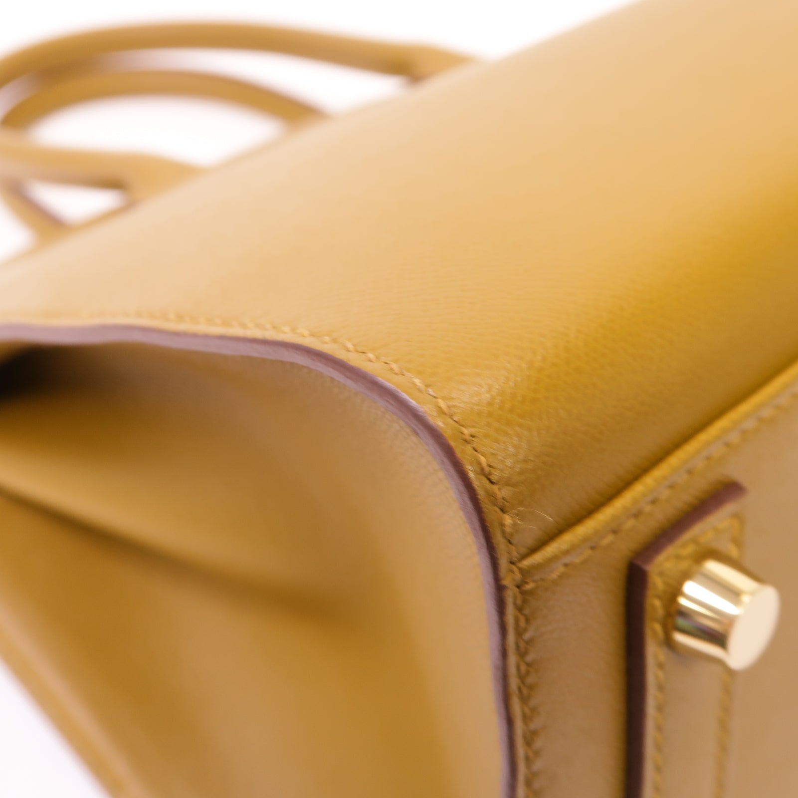 HERMES Madame皮革Birkin 30金扣手挽袋芥末色