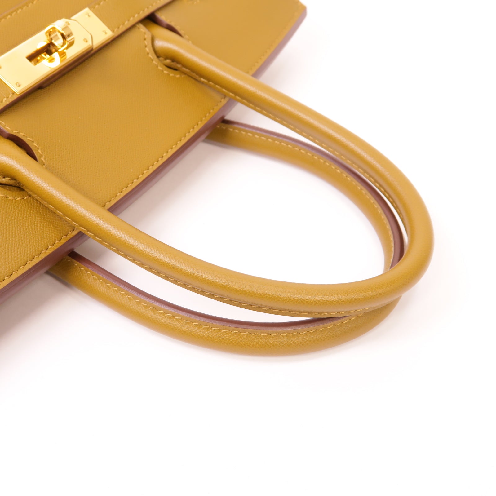 HERMES Madame皮革Birkin 30金扣手挽袋芥末色
