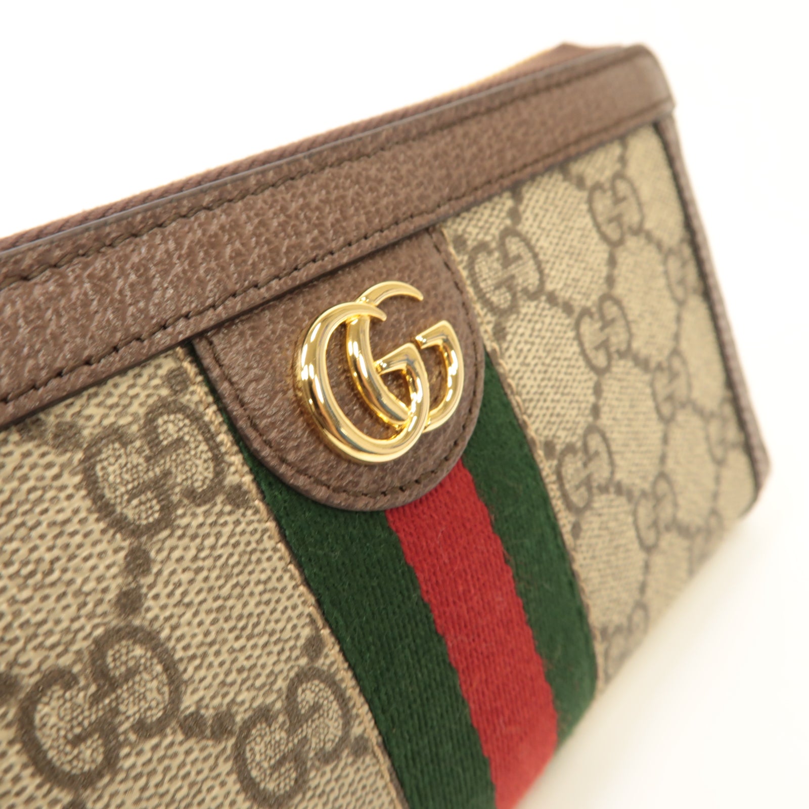 GUCCI 塗層帆布Zipped Long Wallet金扣長錢包棕色