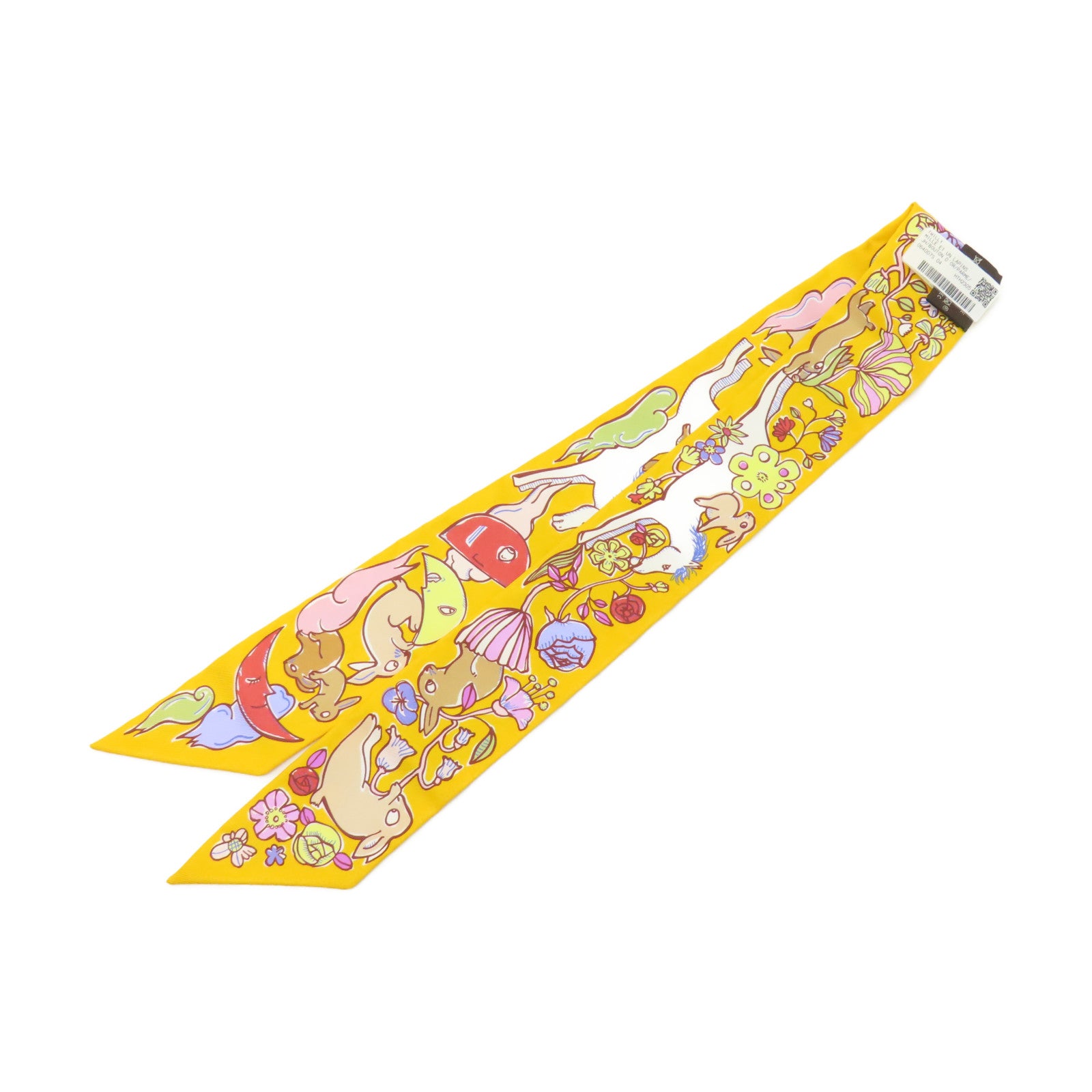 HERMES 絲質Twilly絲巾黃色/白色