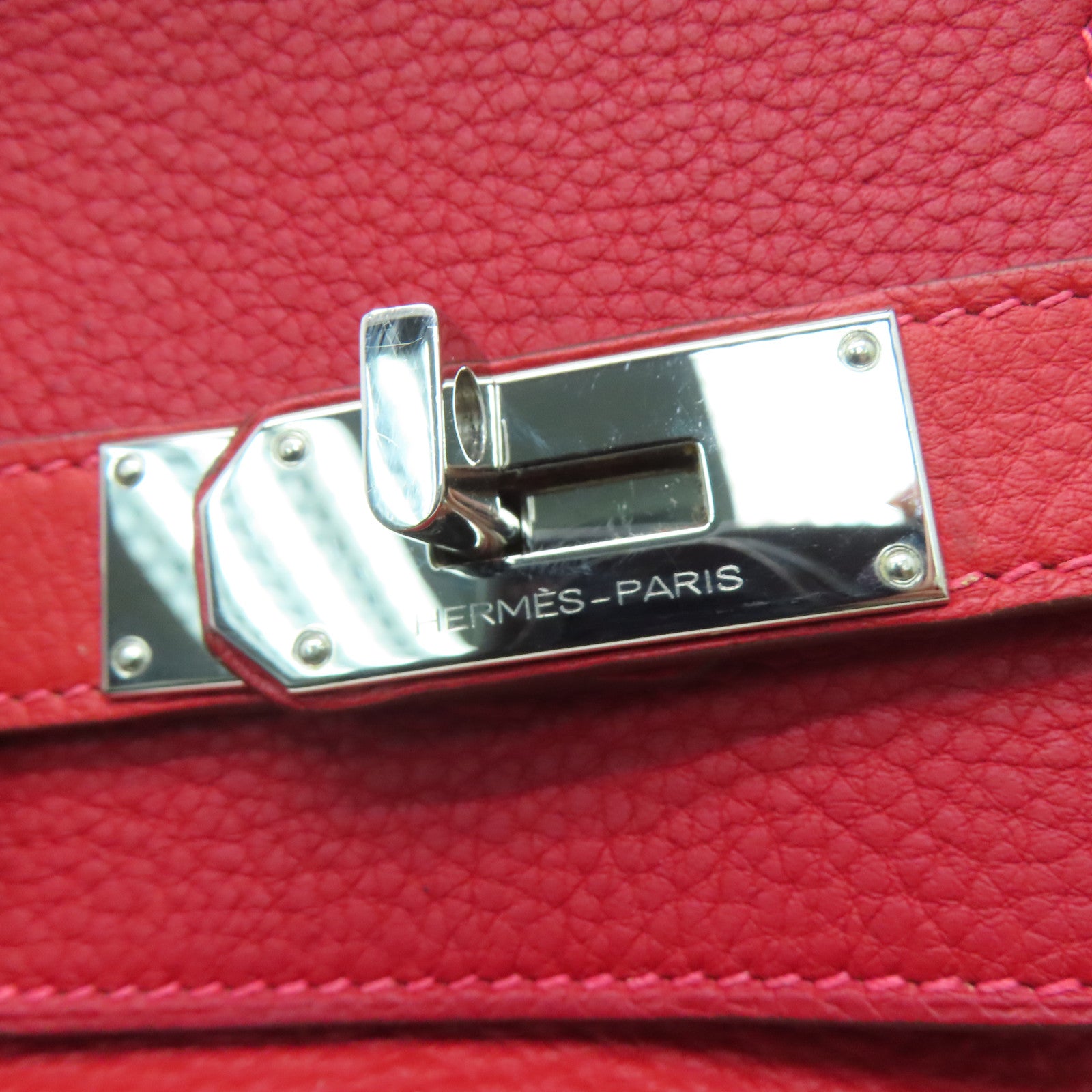 HERMES Clemence皮革Shoulder Birkin銀扣肩背袋紅色