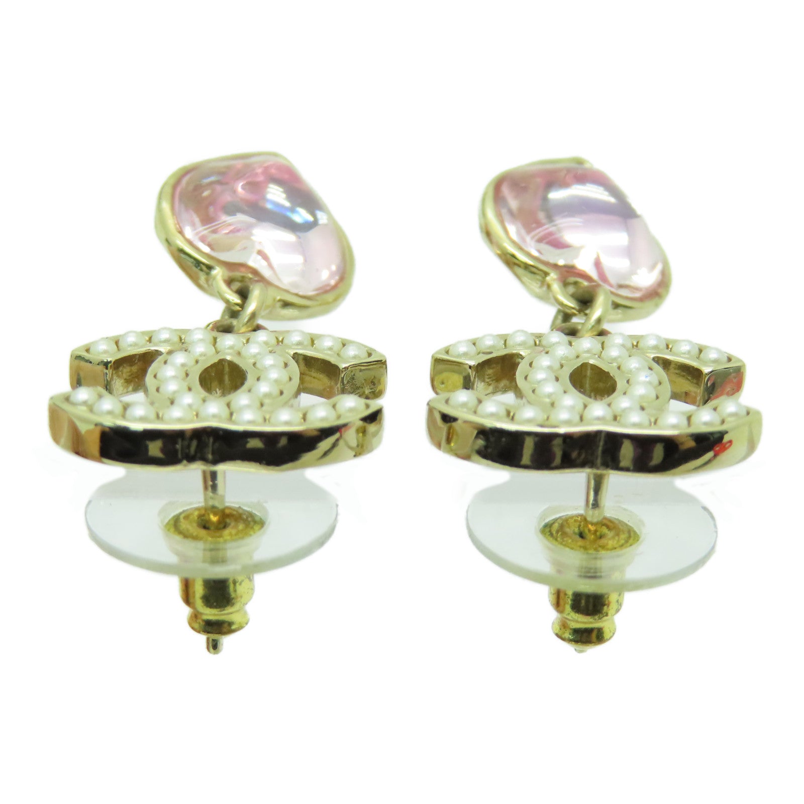 CHANEL 金屬Earrings耳環金色/粉紅色