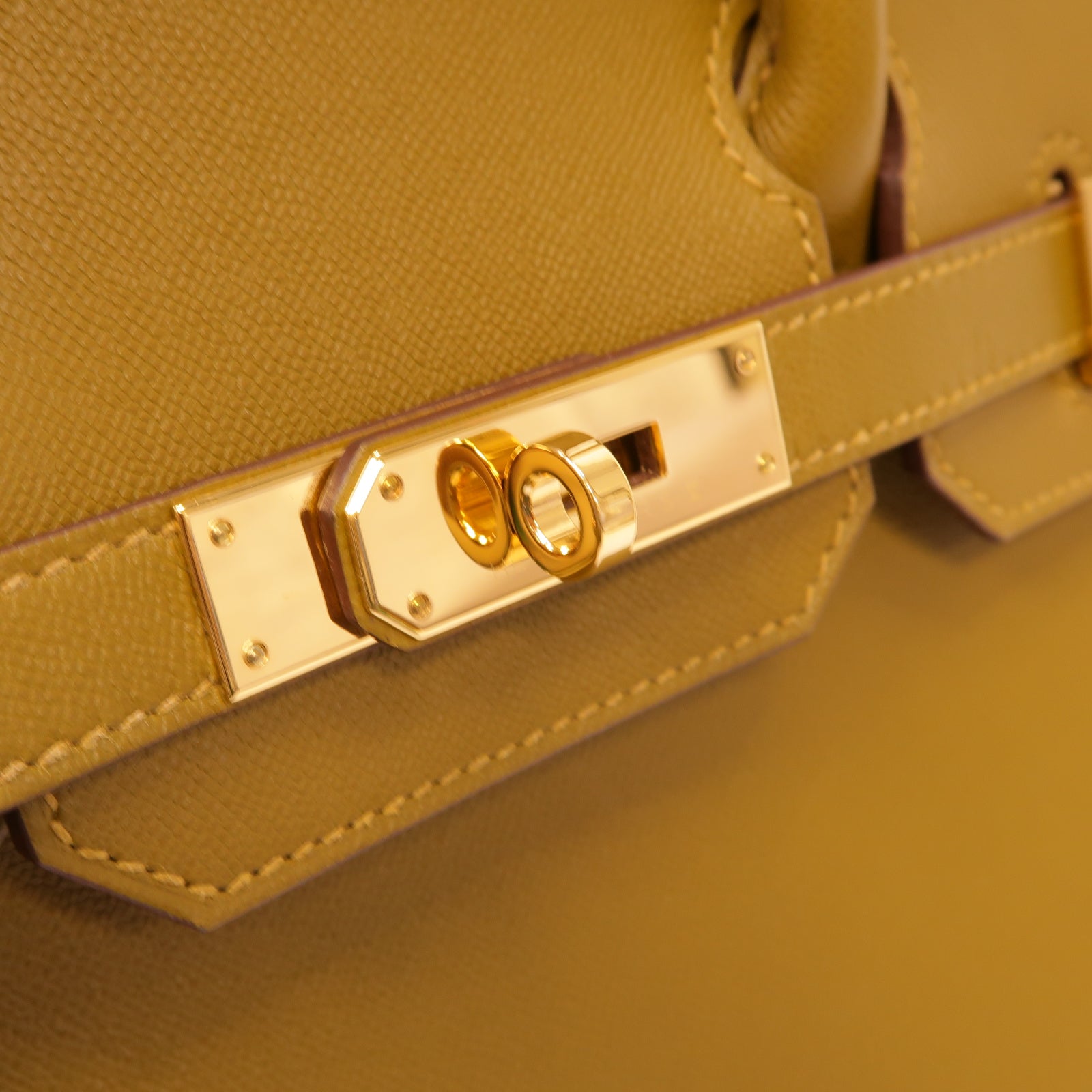 HERMES Madame皮革Birkin 30金扣手挽袋芥末色