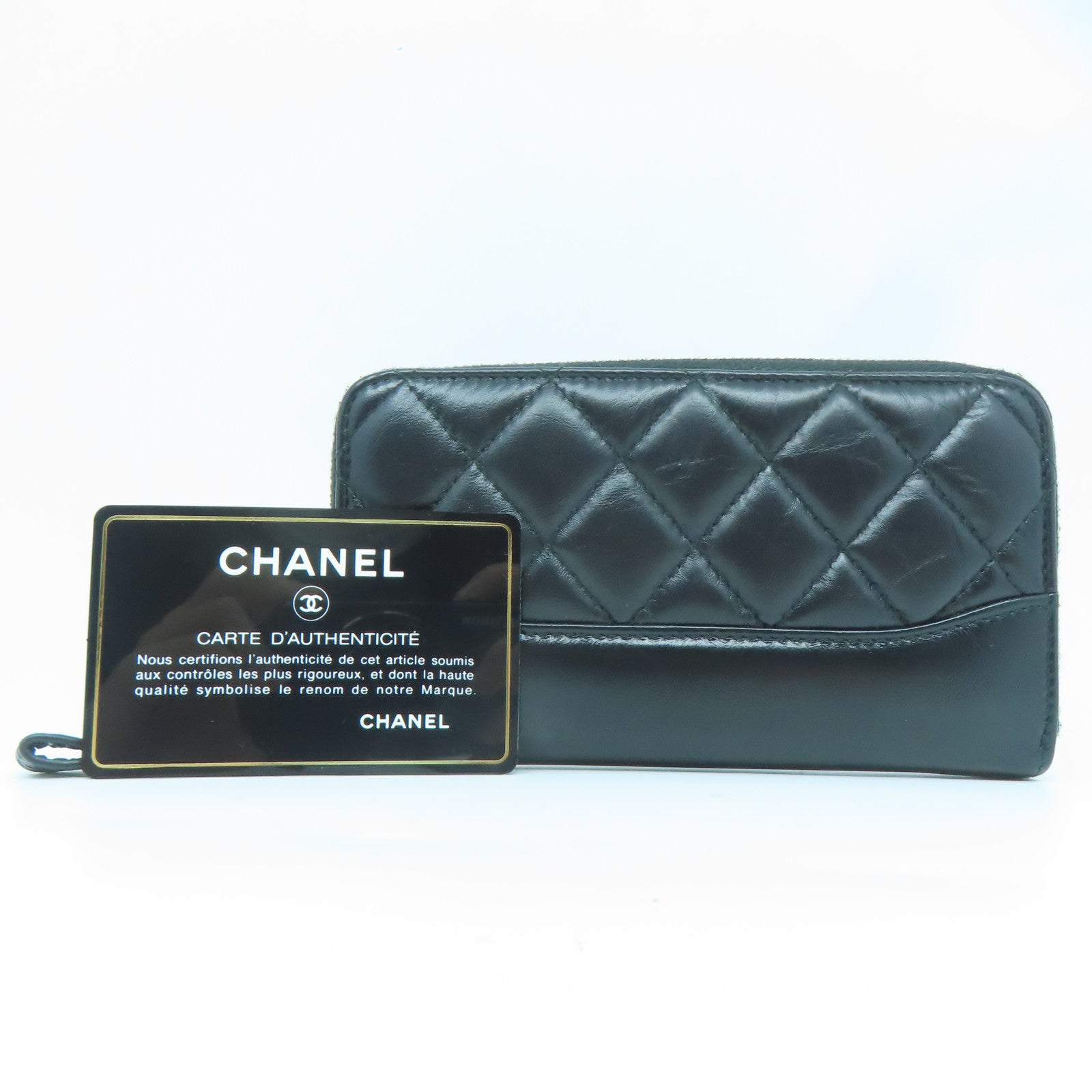 CHANEL 菱格牛皮皮革Wallet金扣錢包黑色
