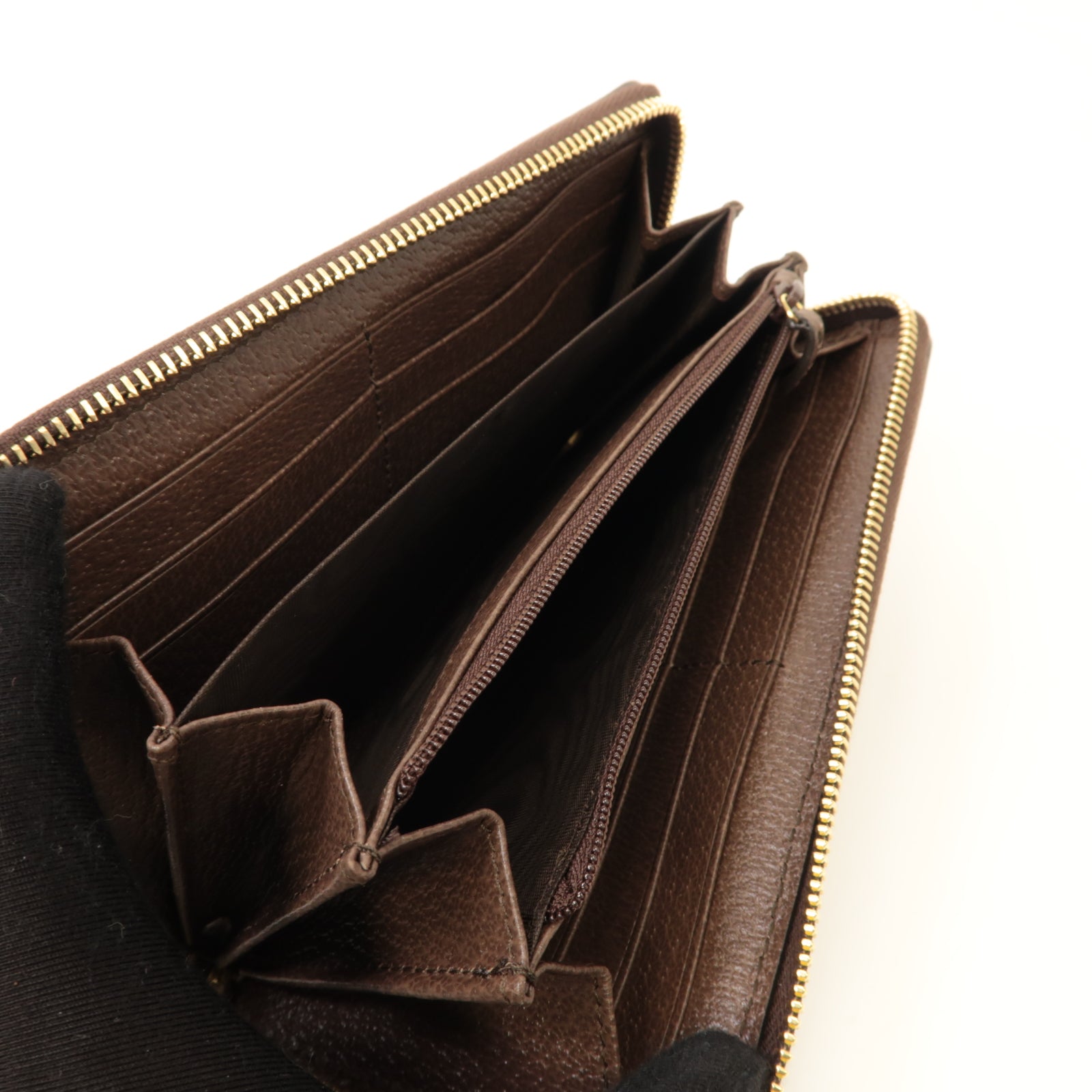 GUCCI 塗層帆布Zipped Long Wallet金扣長錢包棕色