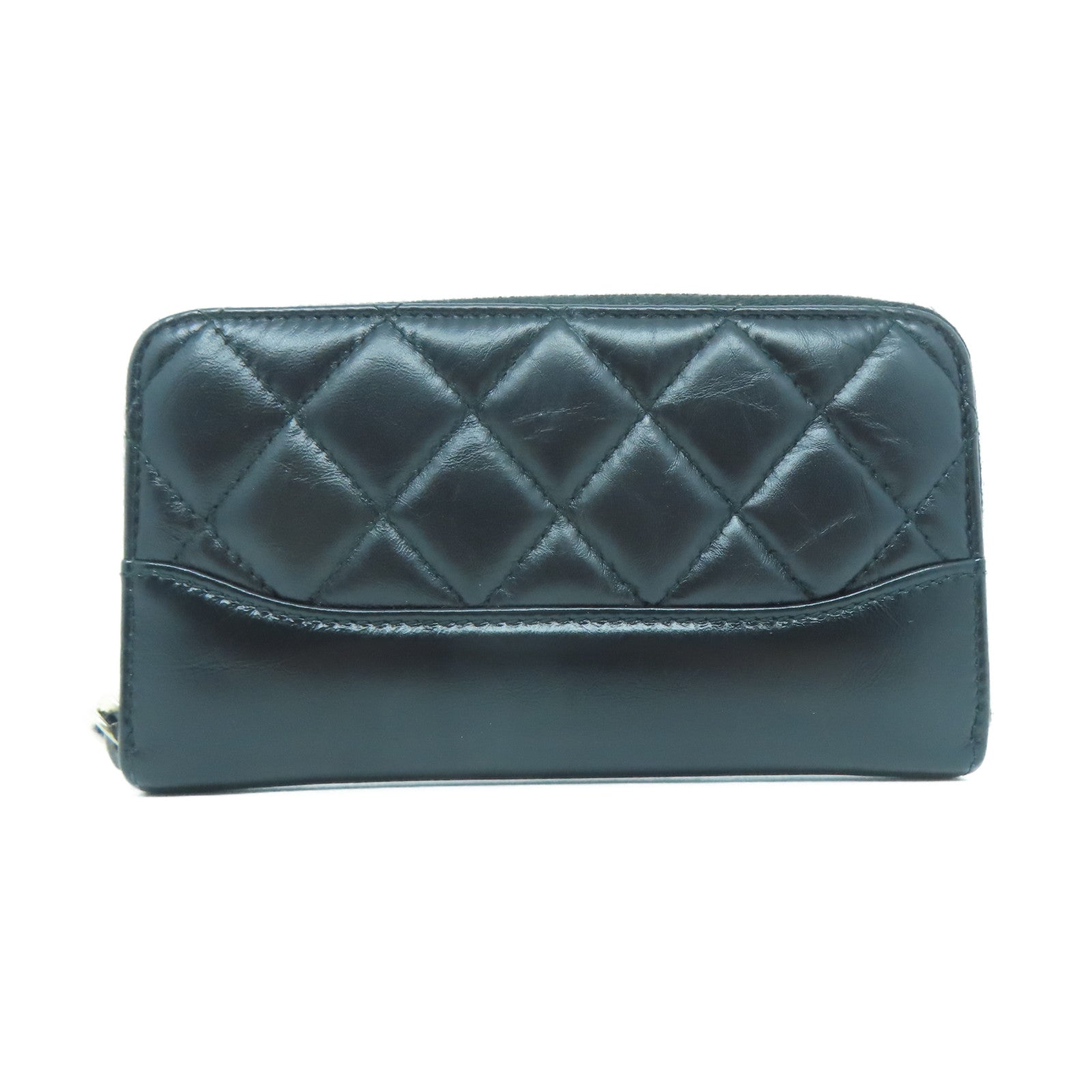 CHANEL 菱格牛皮皮革Wallet金扣錢包黑色