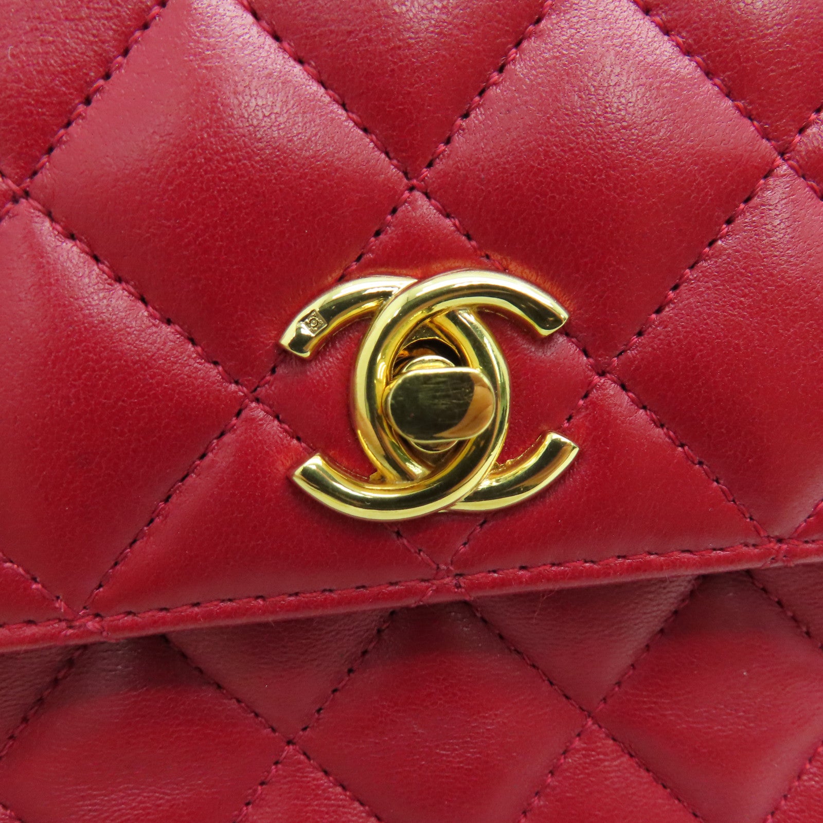 CHANEL 菱格羊皮皮革Chain Shoulder金扣鏈帶肩背袋紅色
