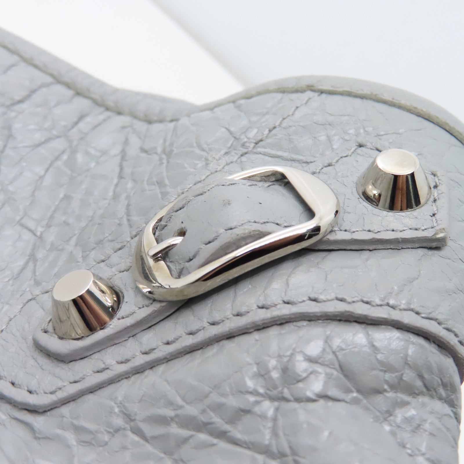 BALENCIAGA Goatskin Leather City Silver Buckle Handle Shoulder Bag Gray