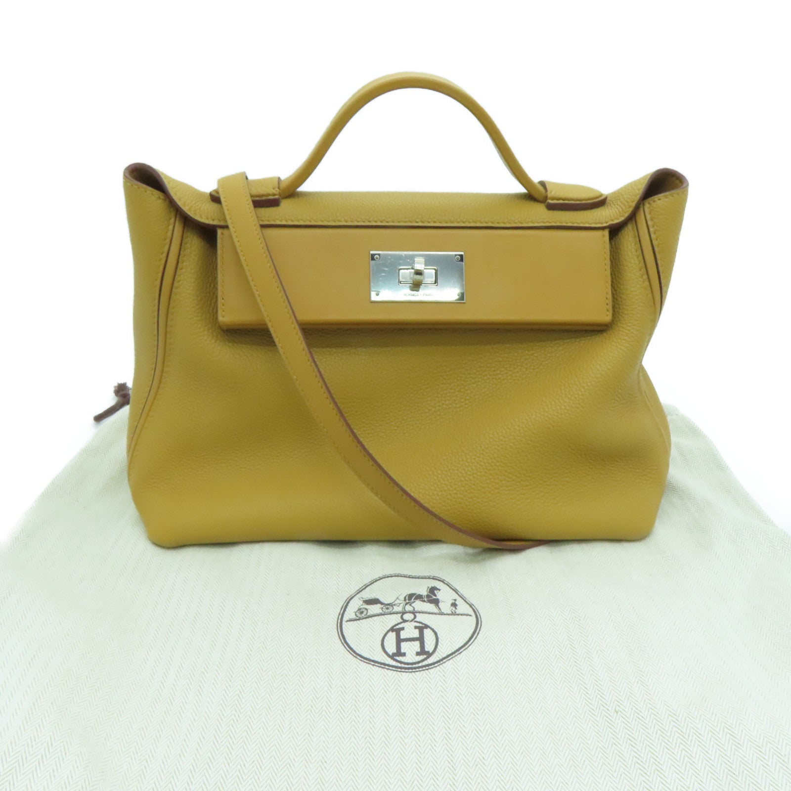 HERMES Leather 24/24 29cm Silver Buckle Handle Shoulder Bag