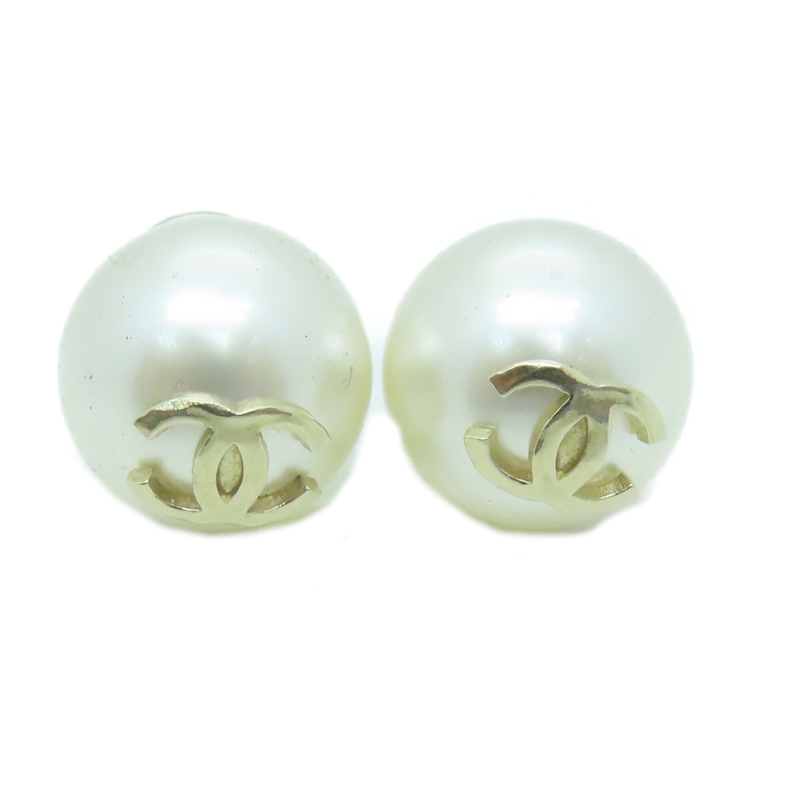 CHANEL 金属/PVC Earrings耳环金色/白色