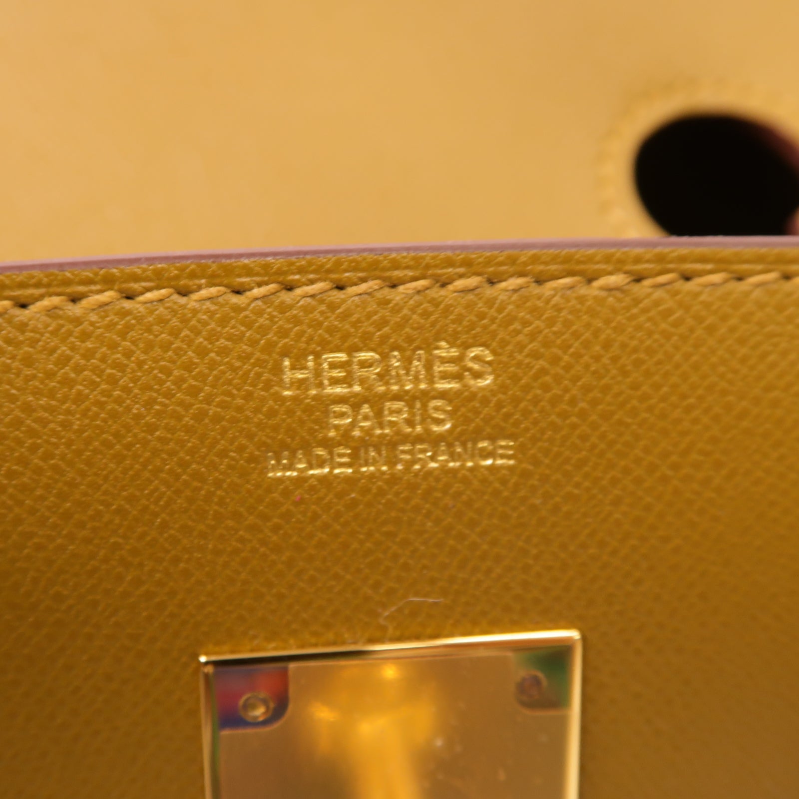 HERMES Madame皮革Birkin 30金扣手挽袋芥末色