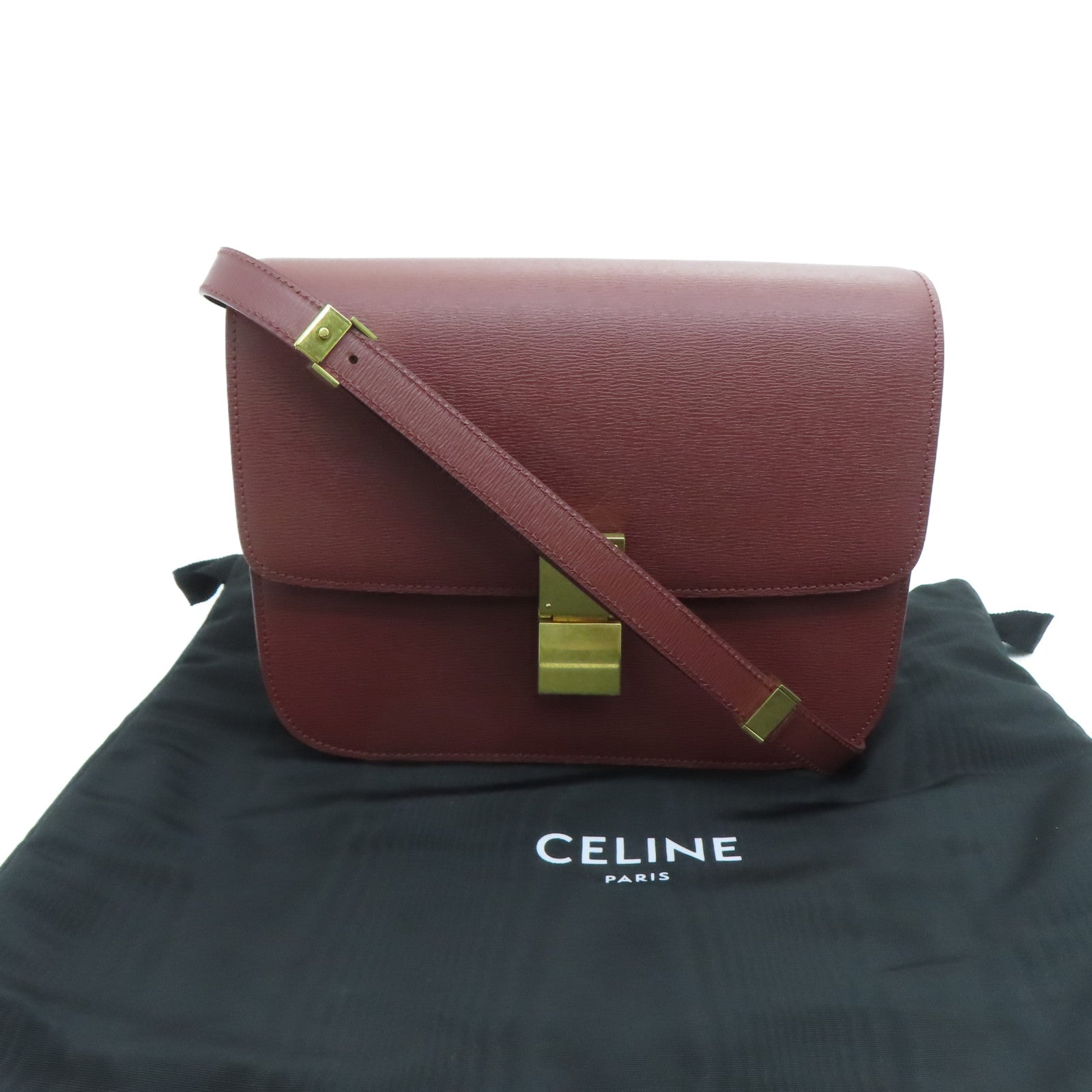 CELINE 【激减优惠】牛皮皮革Classic Box金扣肩背袋啡色