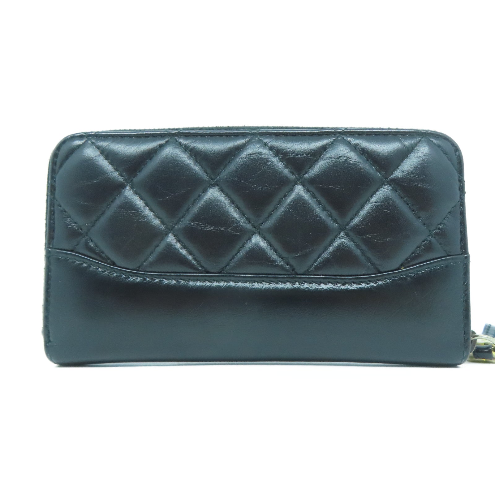 CHANEL 菱格牛皮皮革Wallet金扣錢包黑色