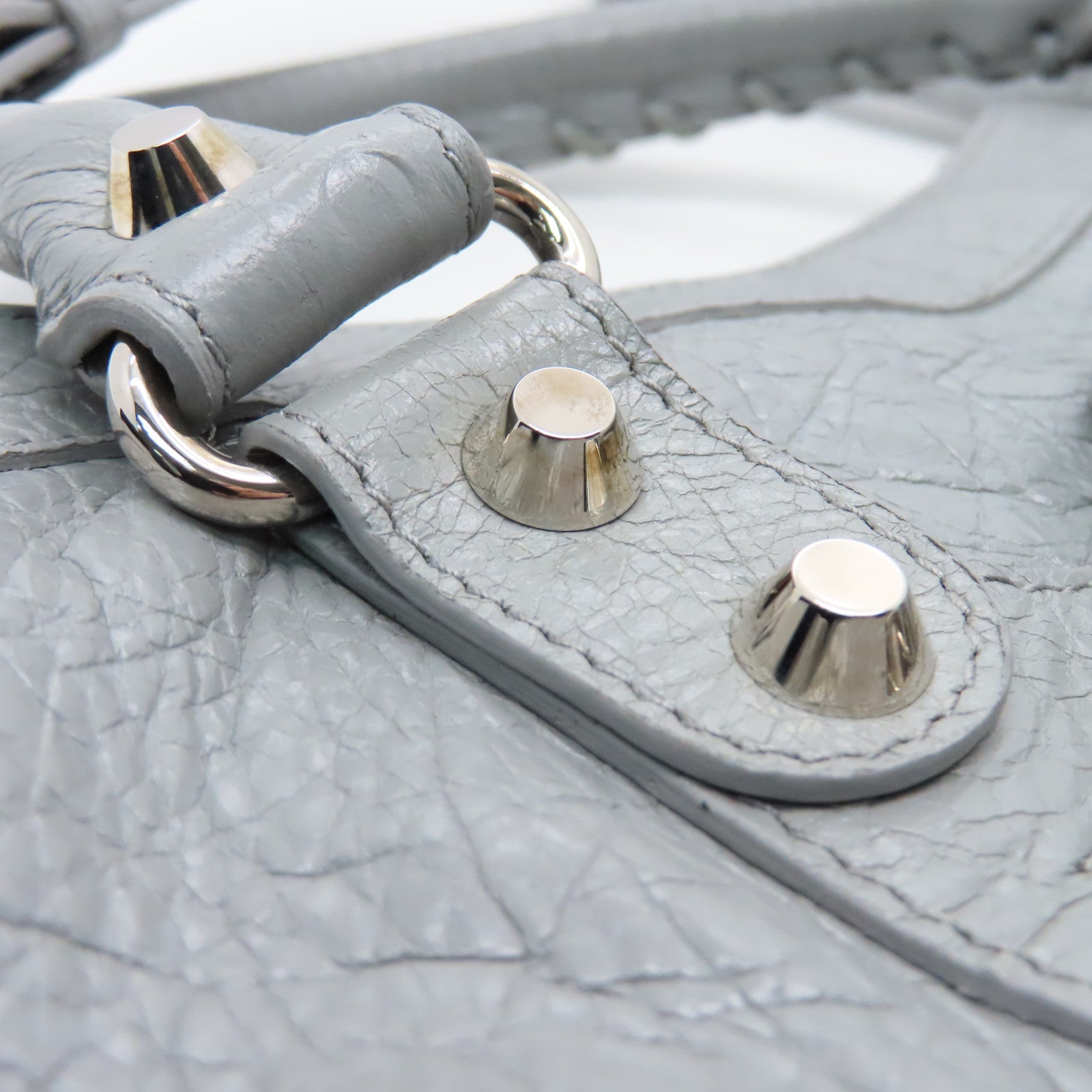 BALENCIAGA Goatskin Leather City Silver Buckle Handle Shoulder Bag Gray