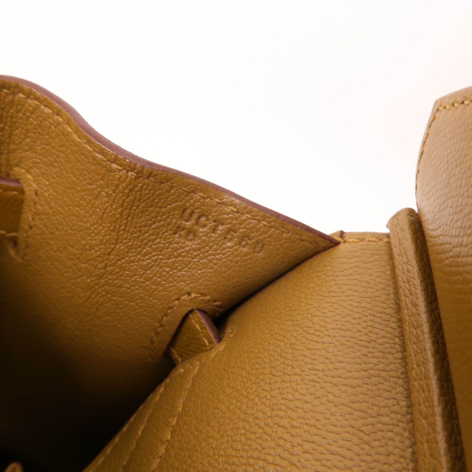 HERMES Madame皮革Birkin 30金扣手挽袋芥末色