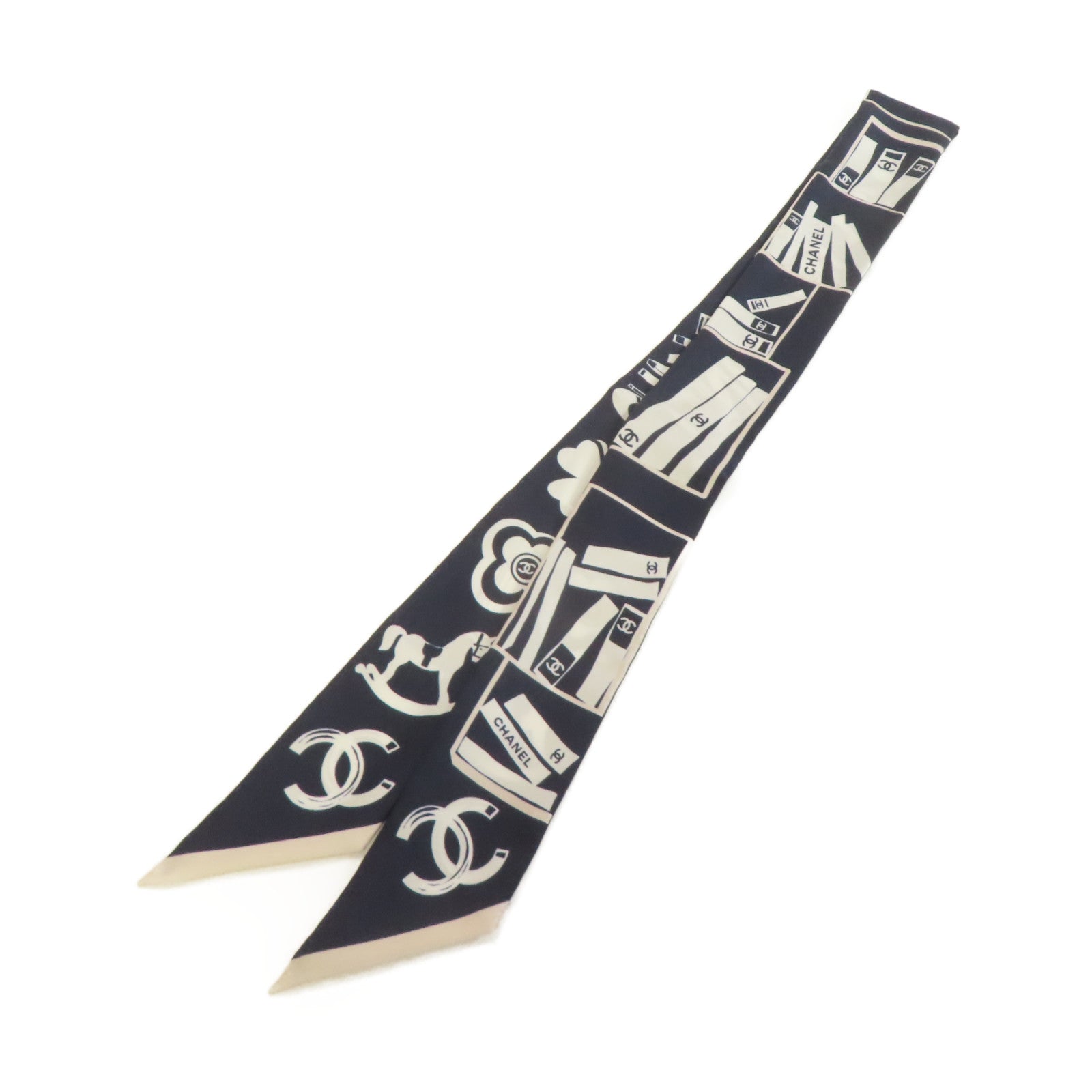 CHANEL 絲質Slim Scarf絲巾寶藍色/白色/粉紅色