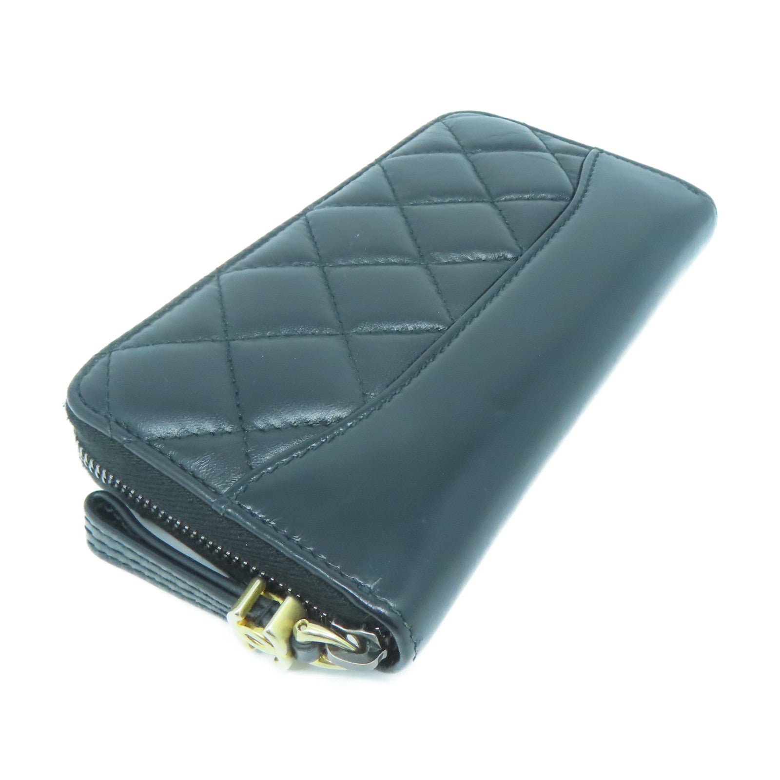 CHANEL 菱格牛皮皮革Wallet金扣錢包黑色