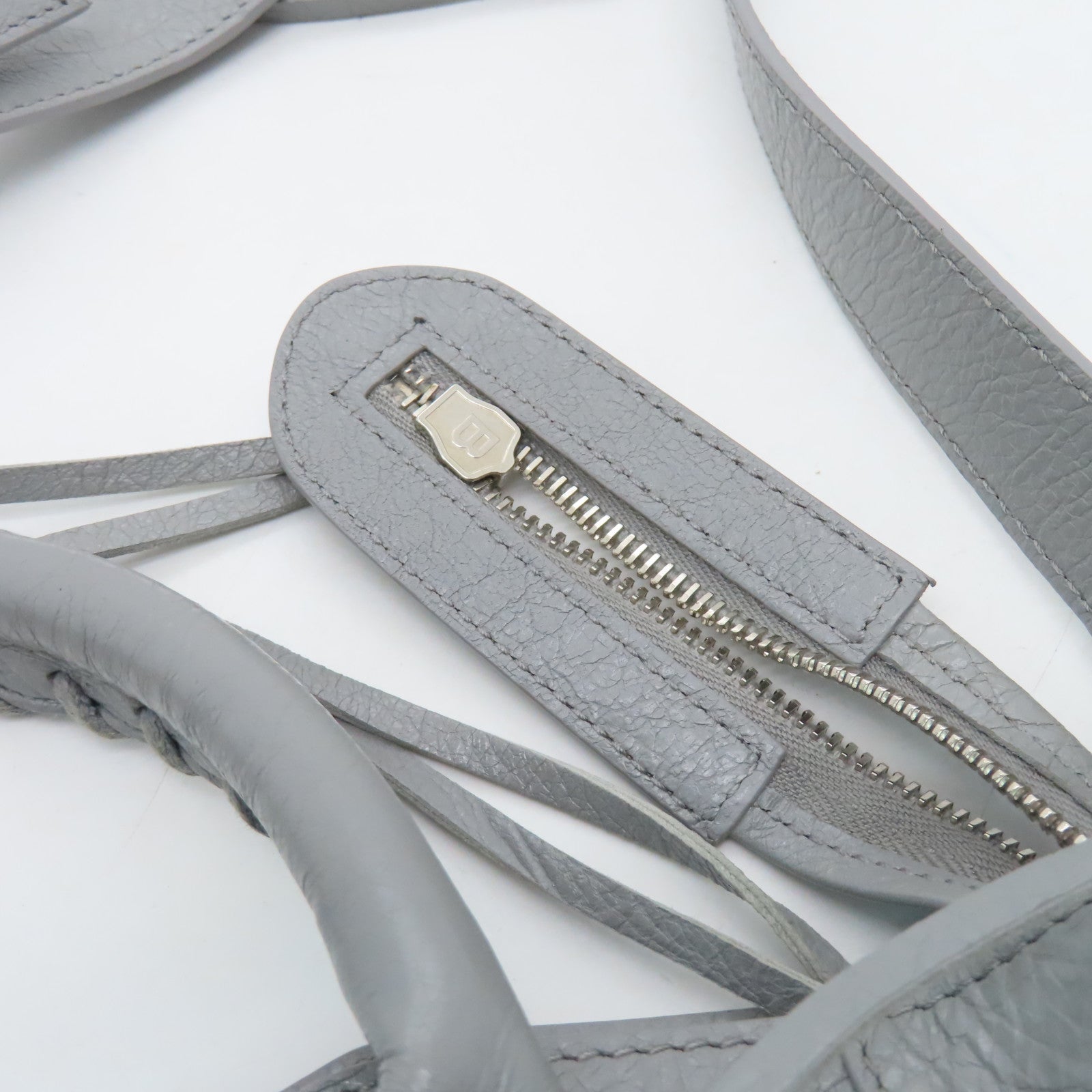 BALENCIAGA Goatskin Leather City Silver Buckle Handle Shoulder Bag Gray