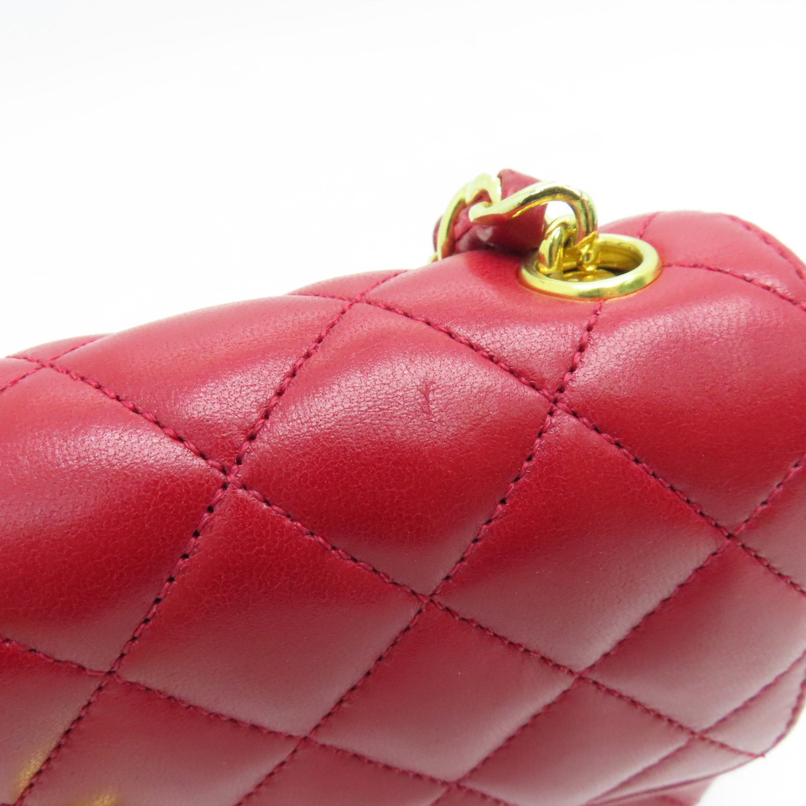 CHANEL 菱格羊皮皮革Chain Shoulder金扣鏈帶肩背袋紅色