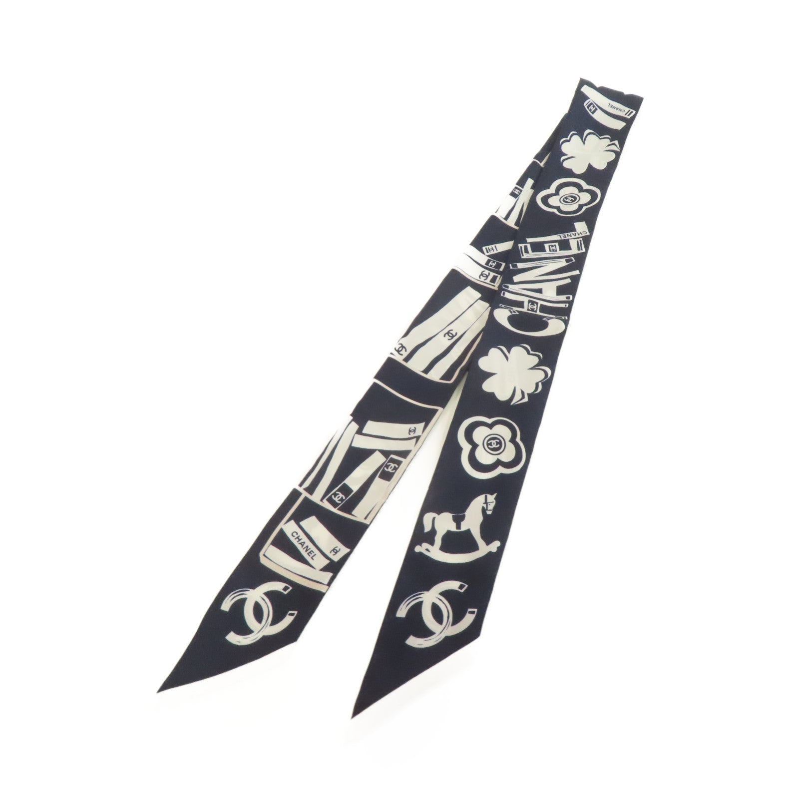CHANEL 絲質Slim Scarf絲巾寶藍色/白色/粉紅色