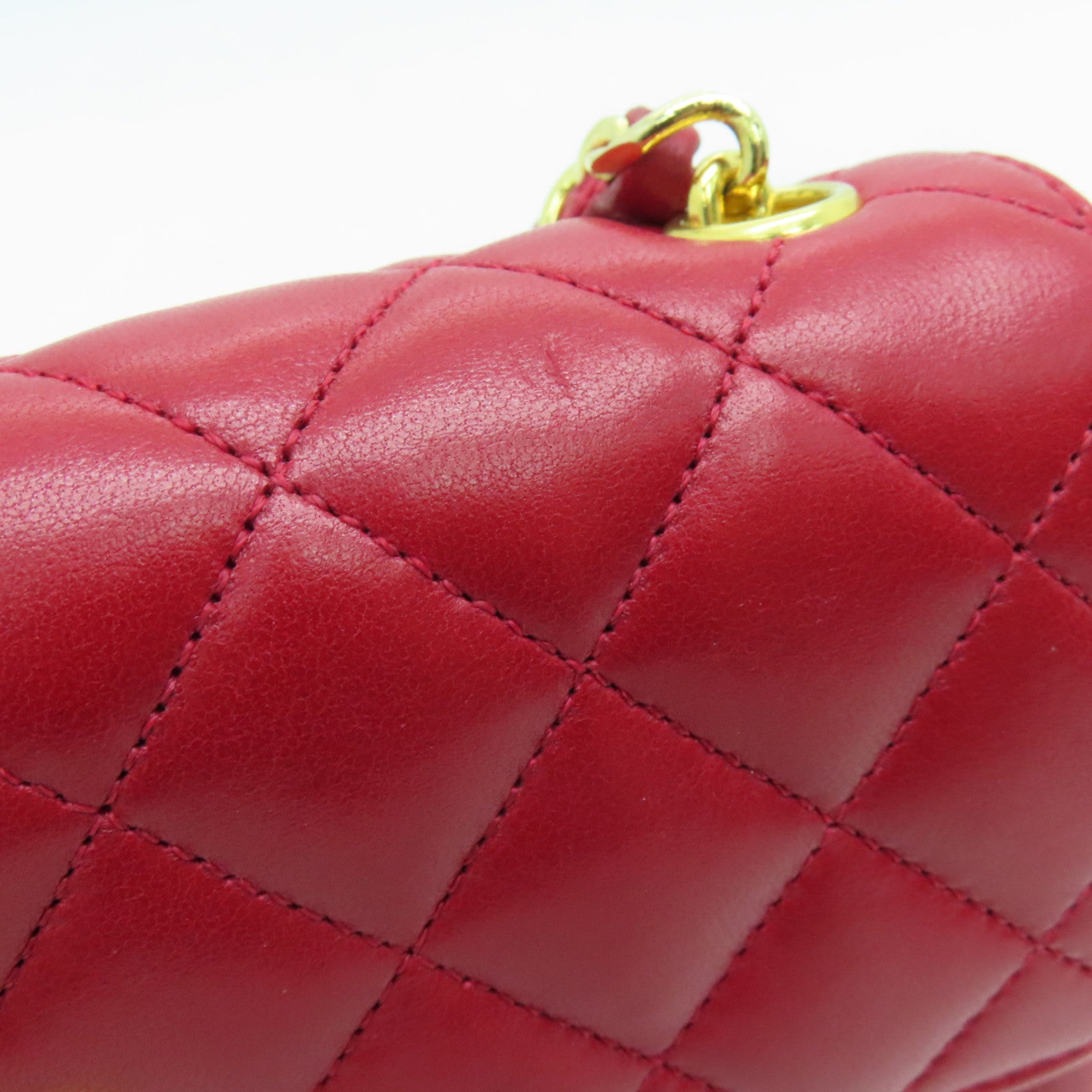 CHANEL 菱格羊皮皮革Chain Shoulder金扣鏈帶肩背袋紅色