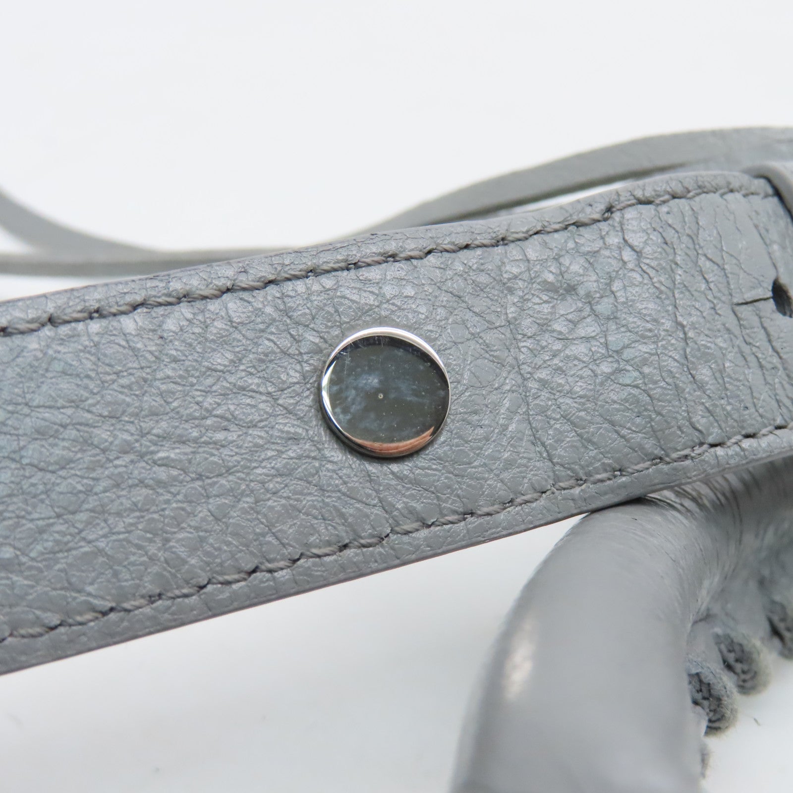 BALENCIAGA Goatskin Leather City Silver Buckle Handle Shoulder Bag Gray