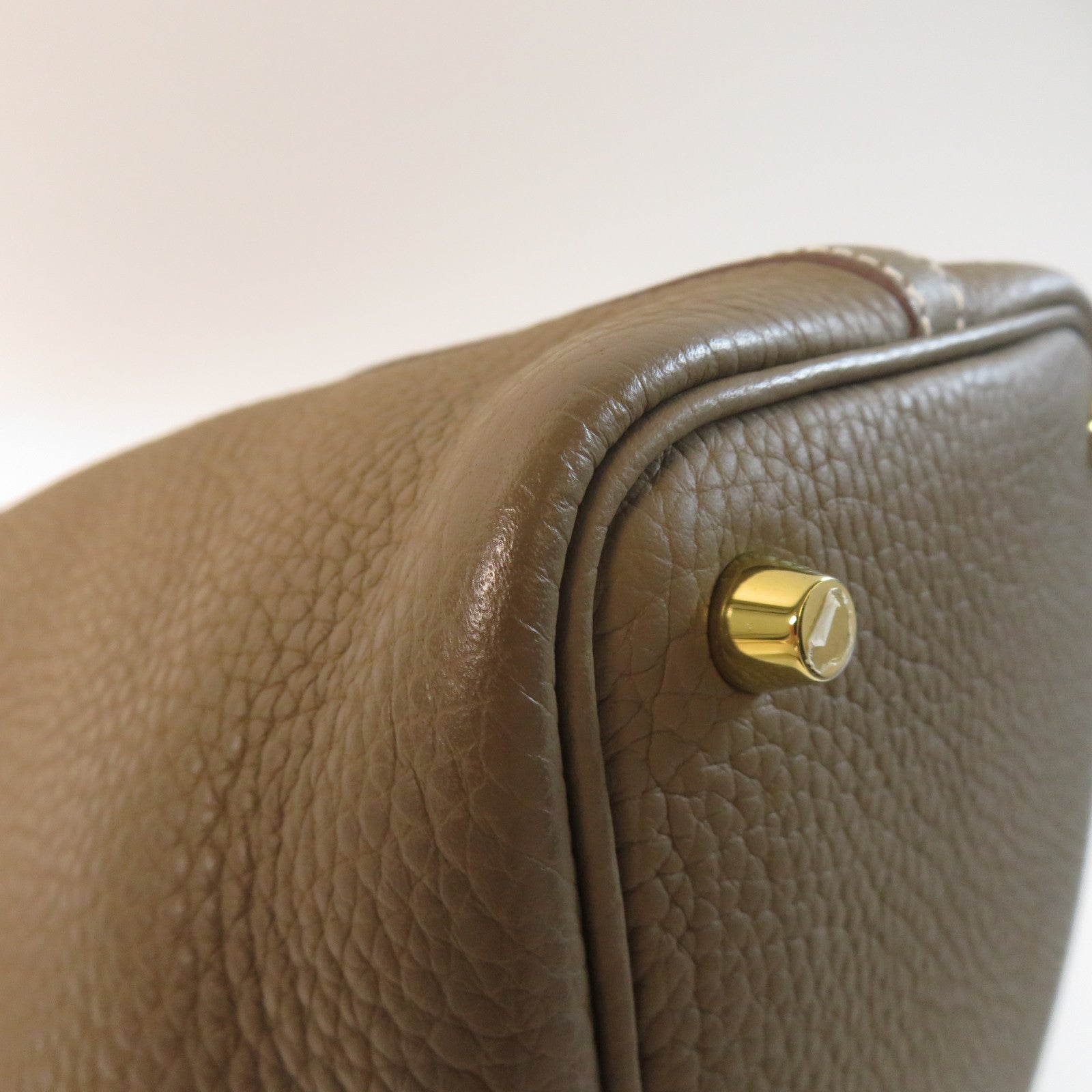 HERMES Clemence皮革Picotin PM金扣手挽袋灰色