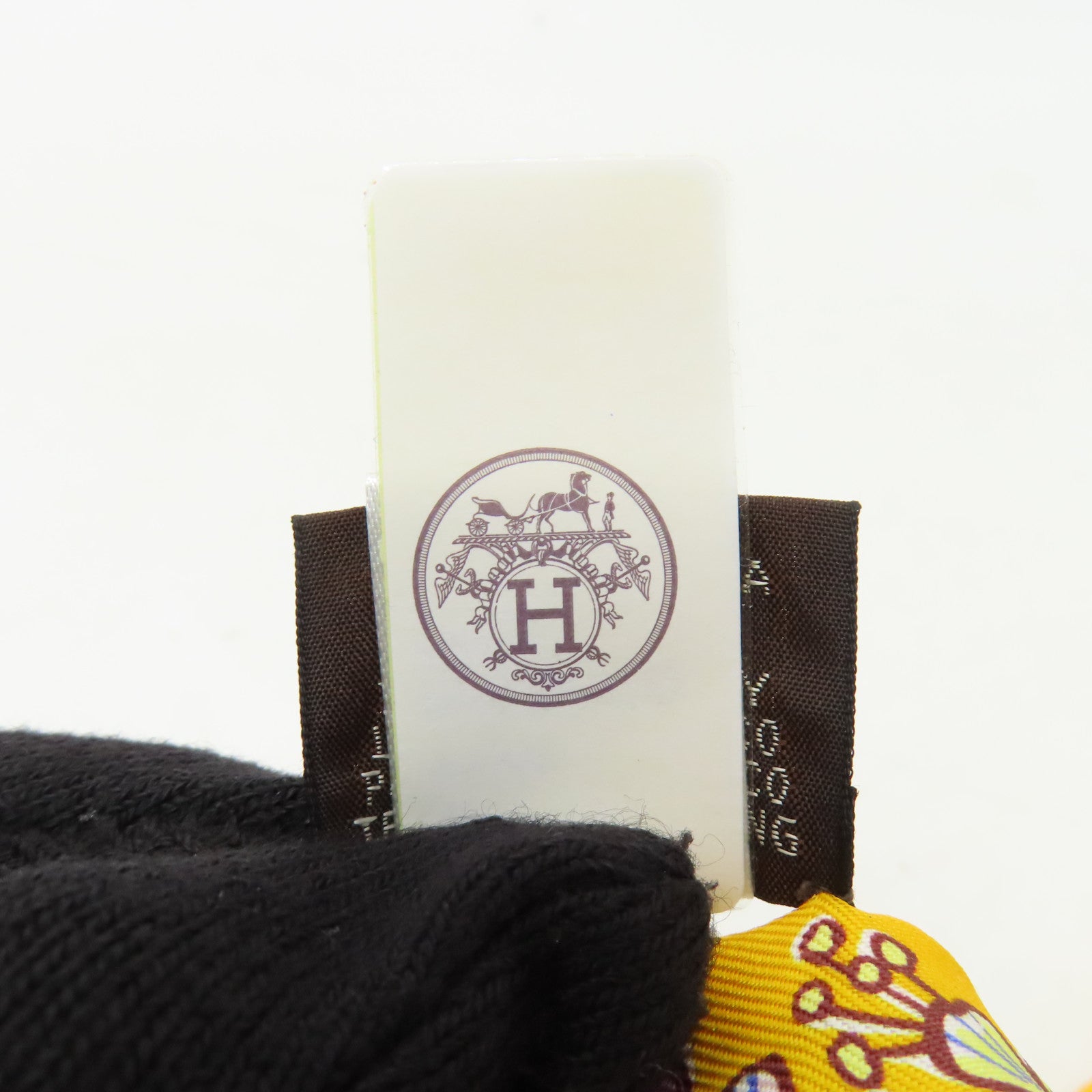 HERMES 絲質Twilly絲巾黃色/白色