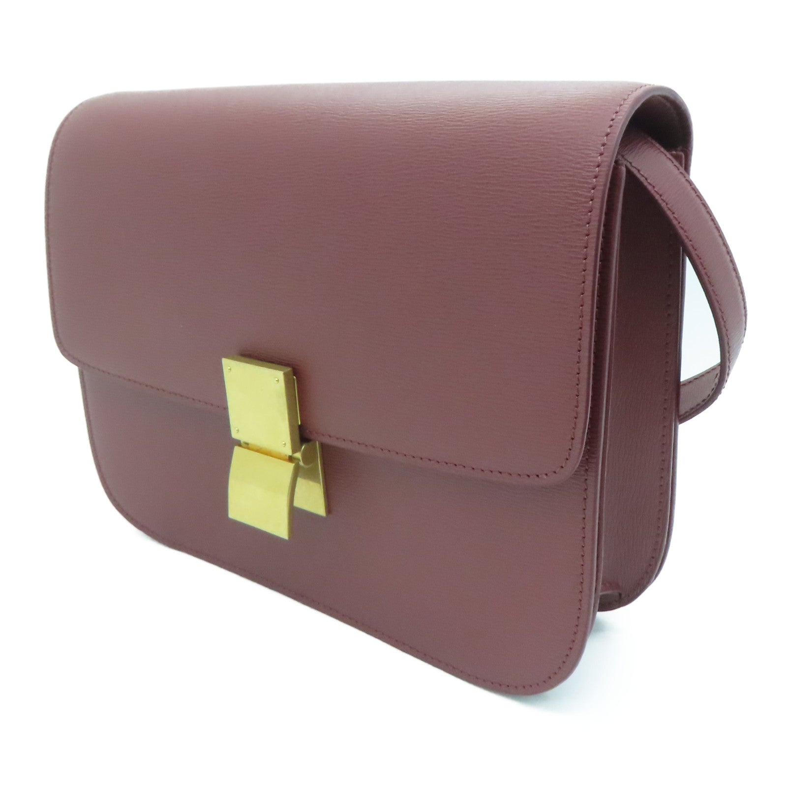 CELINE 【激减优惠】牛皮皮革Classic Box金扣肩背袋啡色