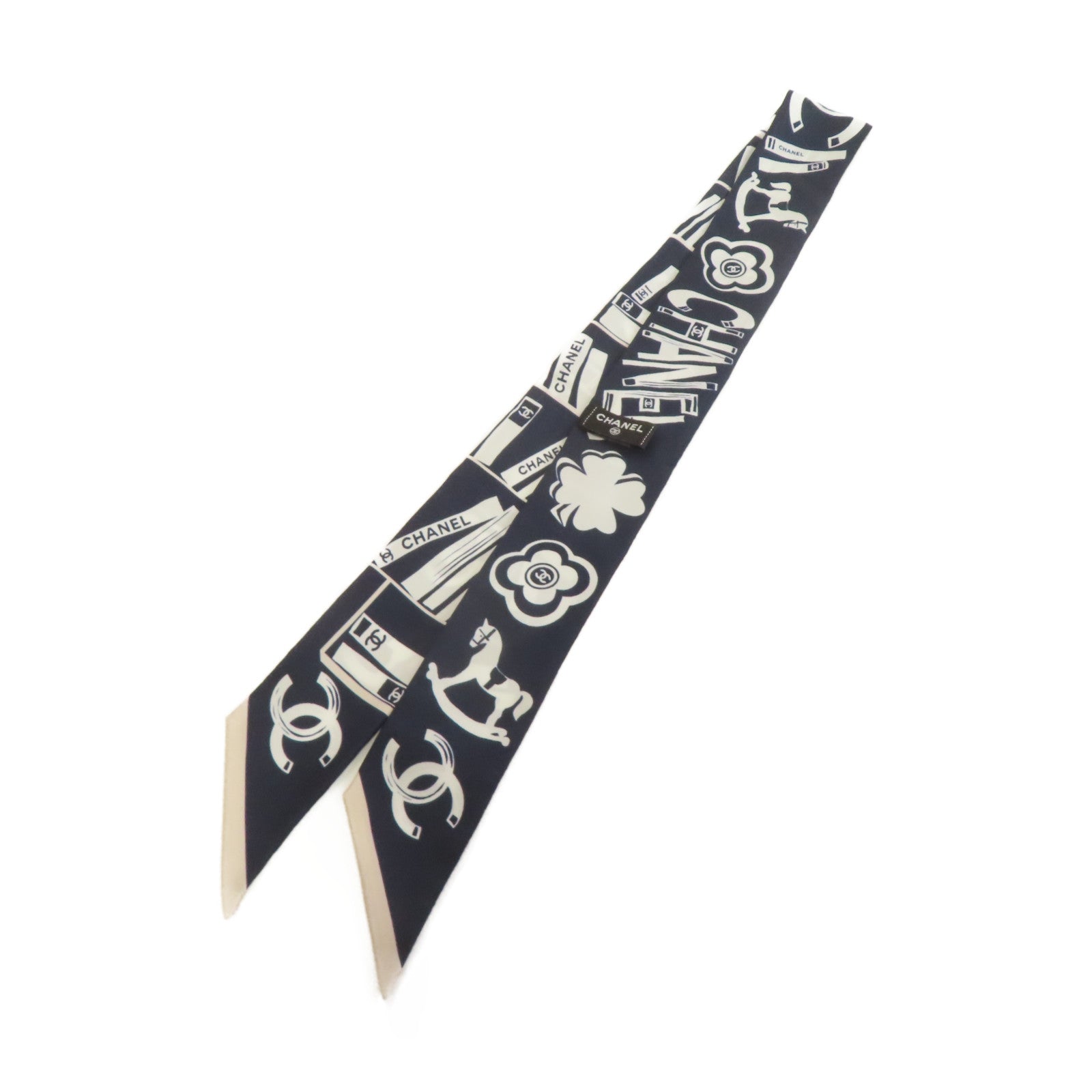 CHANEL 絲質Slim Scarf絲巾寶藍色/白色/粉紅色