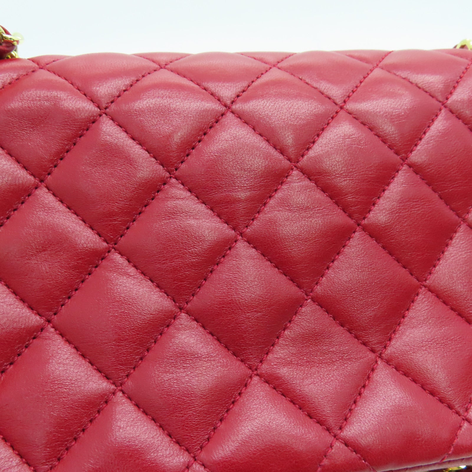 CHANEL 菱格羊皮皮革Chain Shoulder金扣鏈帶肩背袋紅色
