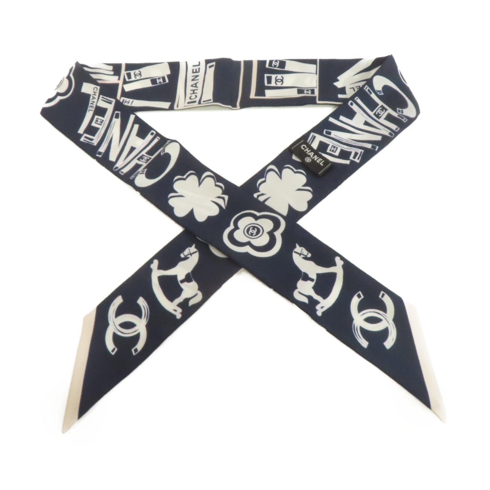 CHANEL 絲質Slim Scarf絲巾寶藍色/白色/粉紅色