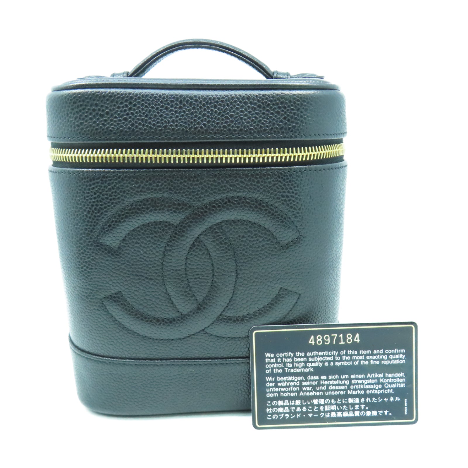 CHANEL Caviar皮革Vanity Case金扣手挽袋黑色
