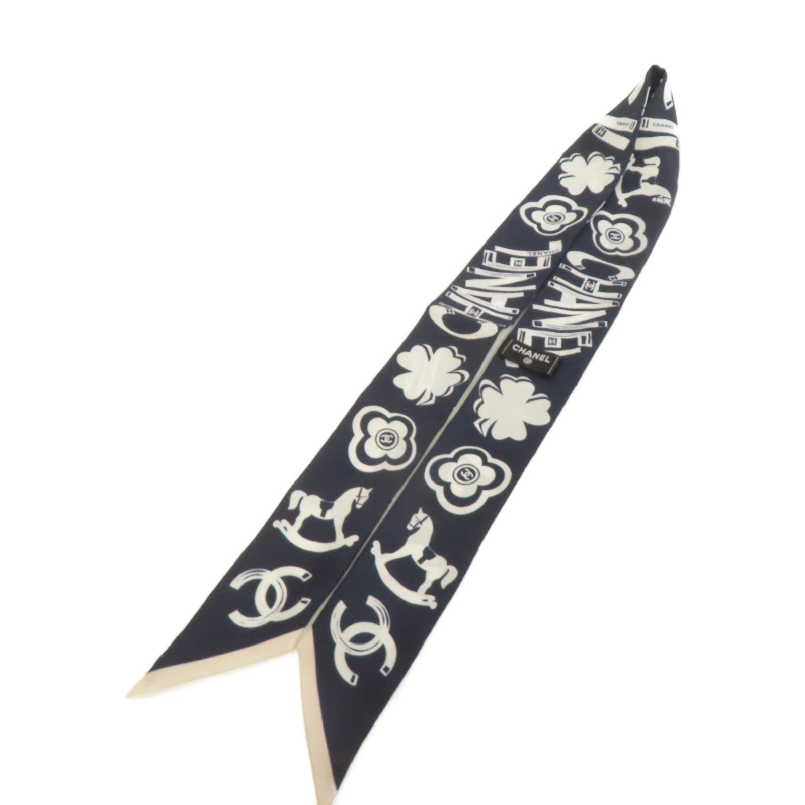 CHANEL 絲質Slim Scarf絲巾寶藍色/白色/粉紅色