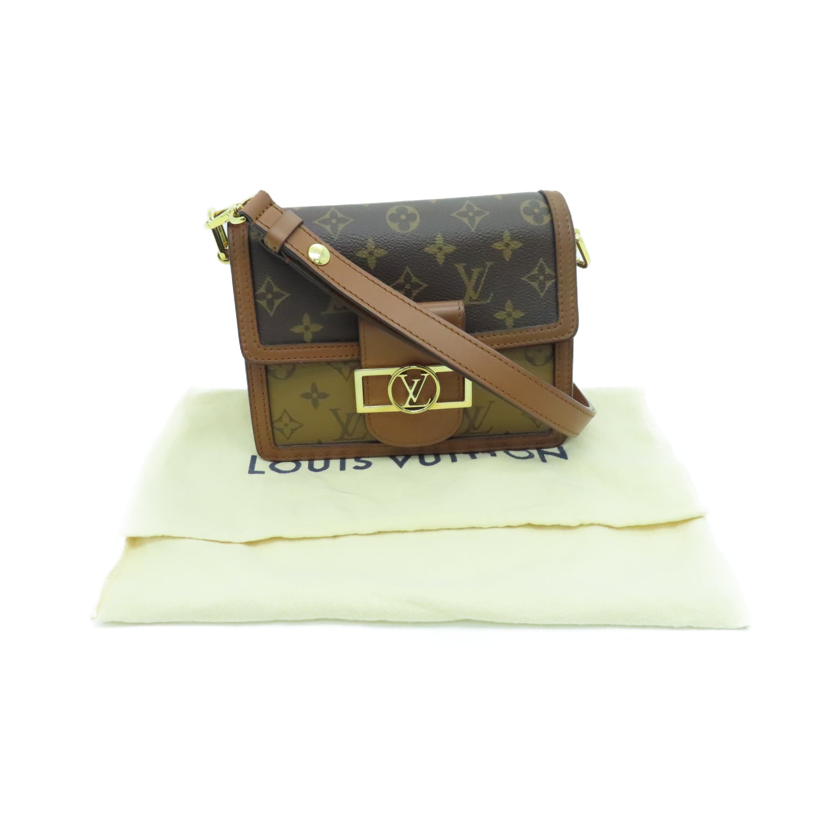 LOUIS VUITTON Monogram Mini Dauphine金扣肩背袋棕色