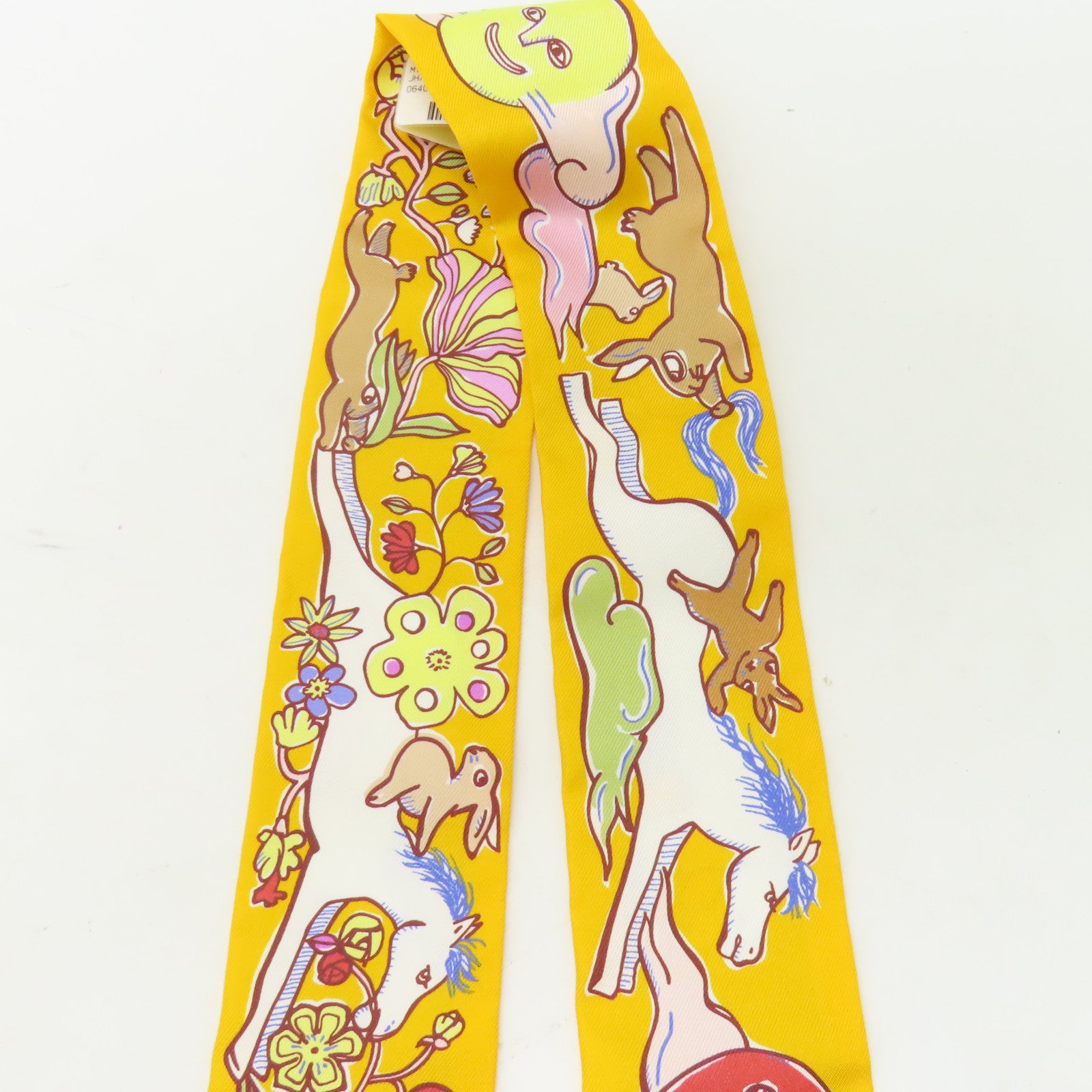 HERMES 絲質Twilly絲巾黃色/白色
