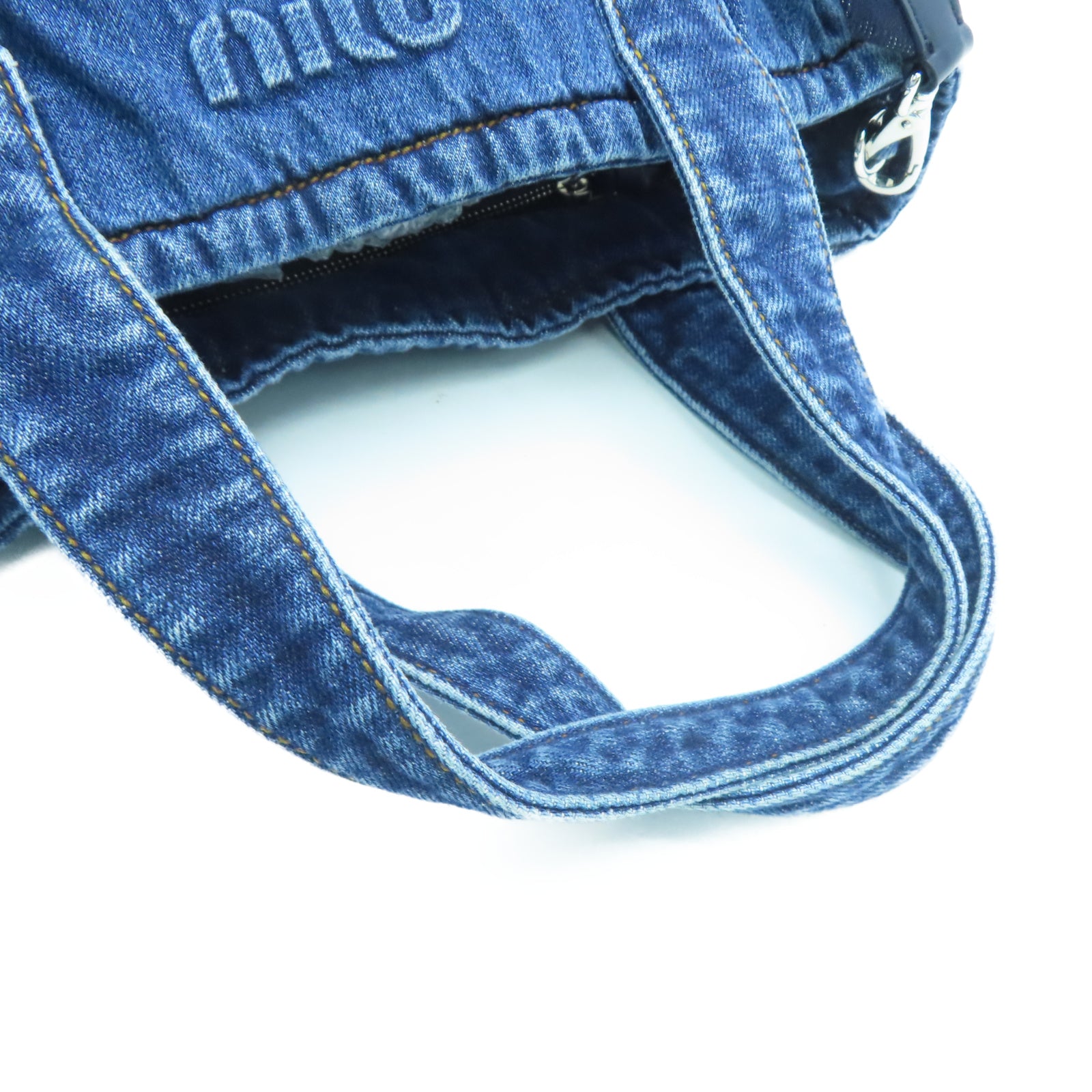 Miu Miu Canvas 2 Way Shoulder Silver Buckle Handle Shoulder Backpack Blue