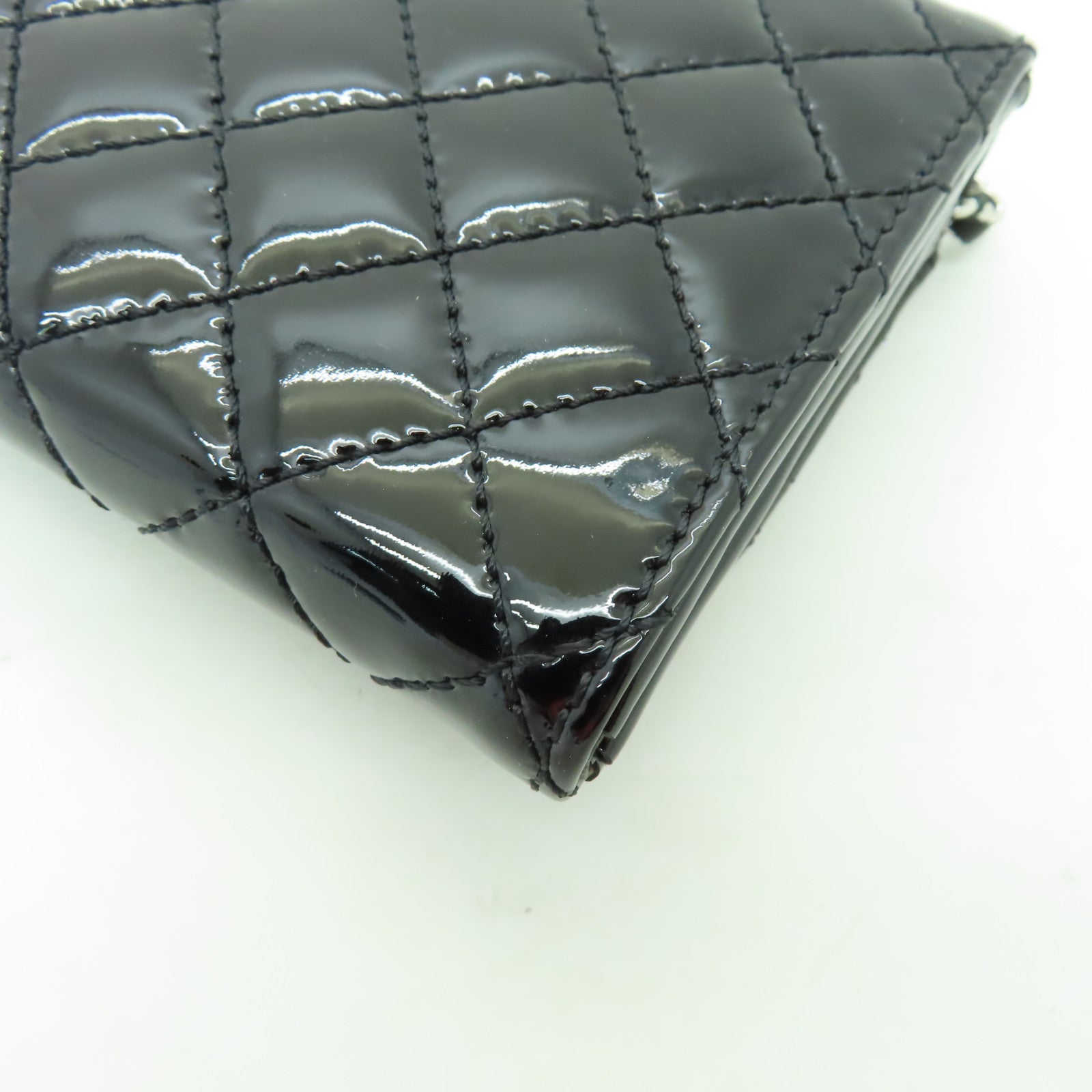 CHANEL 菱格漆皮皮革Chain Shoulder銀扣鏈帶肩背袋黑色