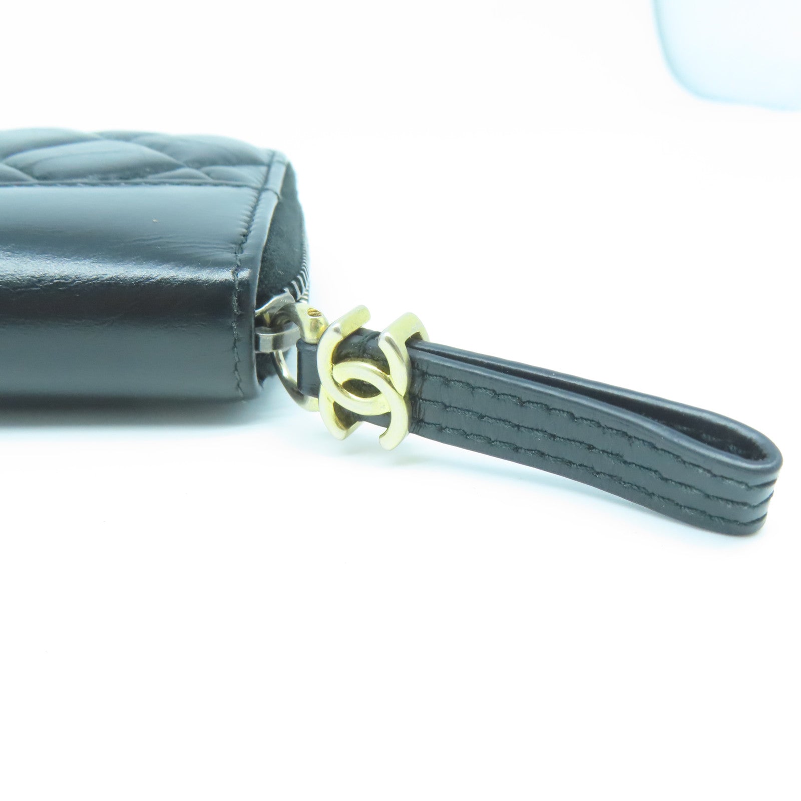 CHANEL 菱格牛皮皮革Wallet金扣錢包黑色