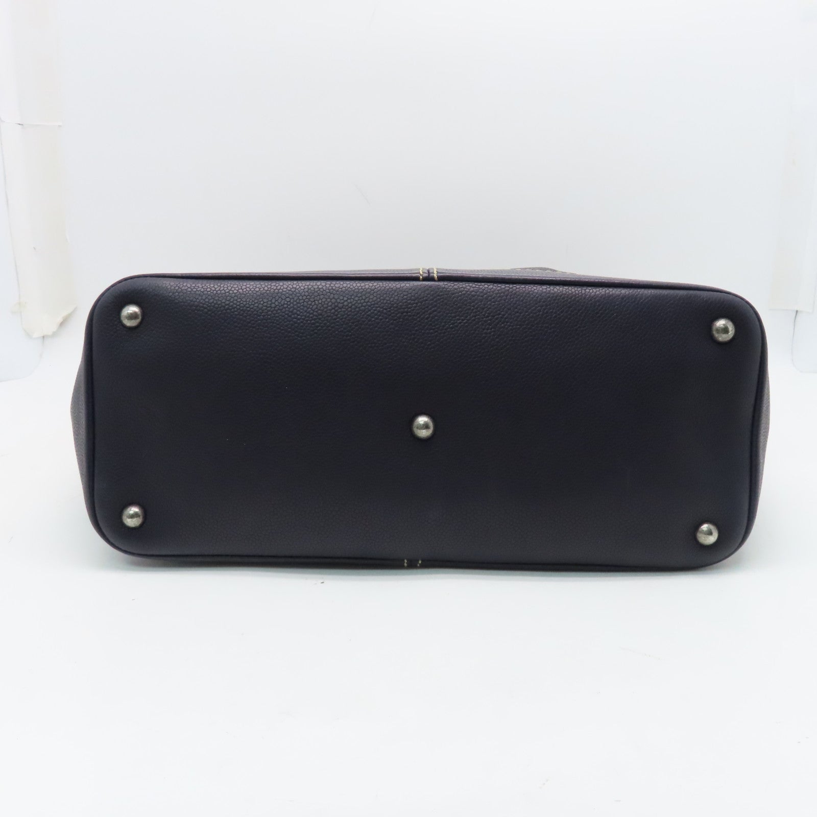CHANEL Caviar leather Totebag silver buckle handle bag dark blue