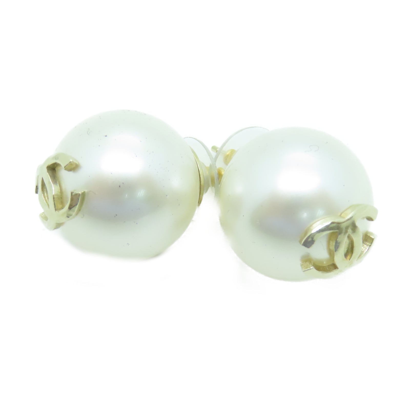 CHANEL 金属/PVC Earrings耳环金色/白色