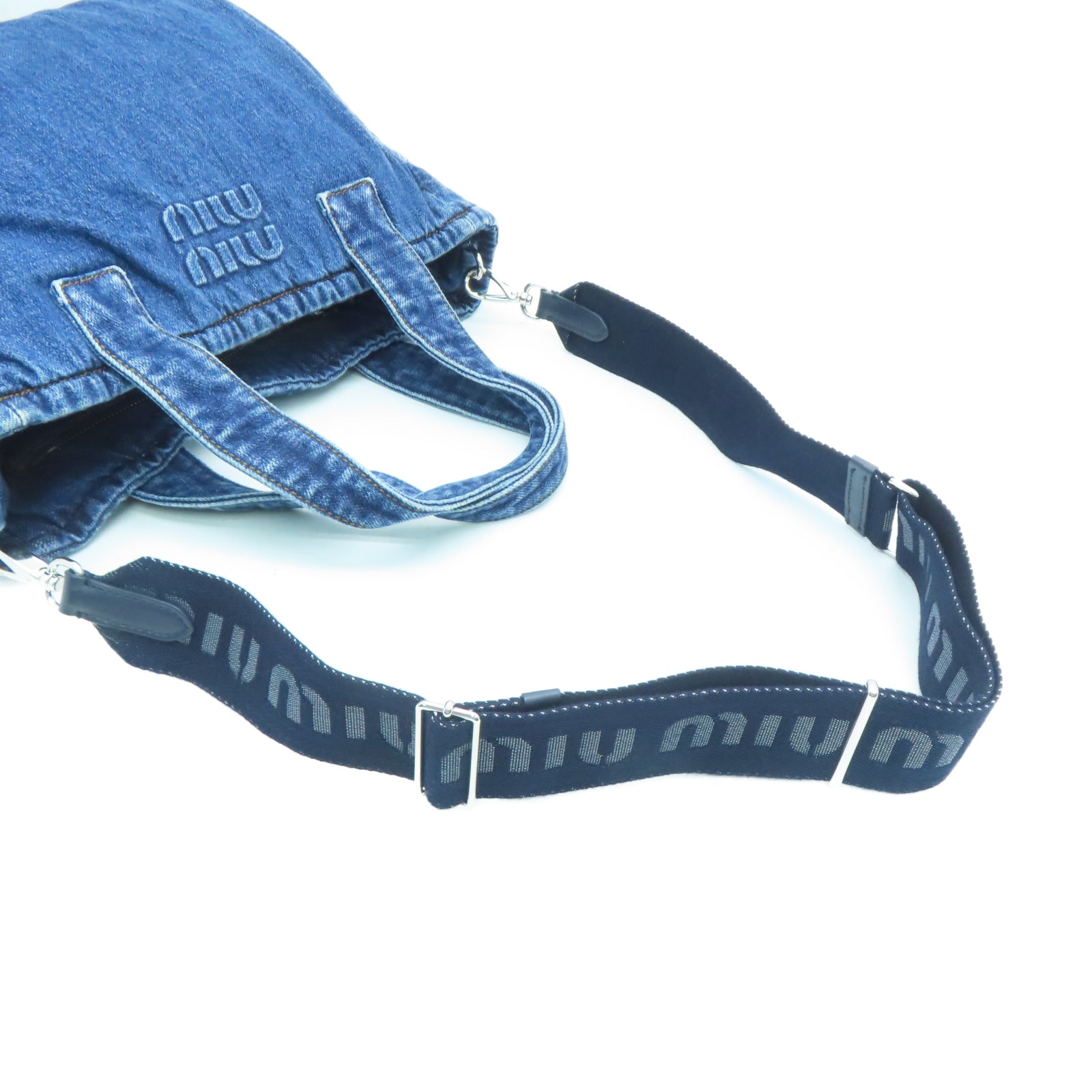 Miu Miu Canvas 2 Way Shoulder Silver Buckle Handle Shoulder Backpack Blue